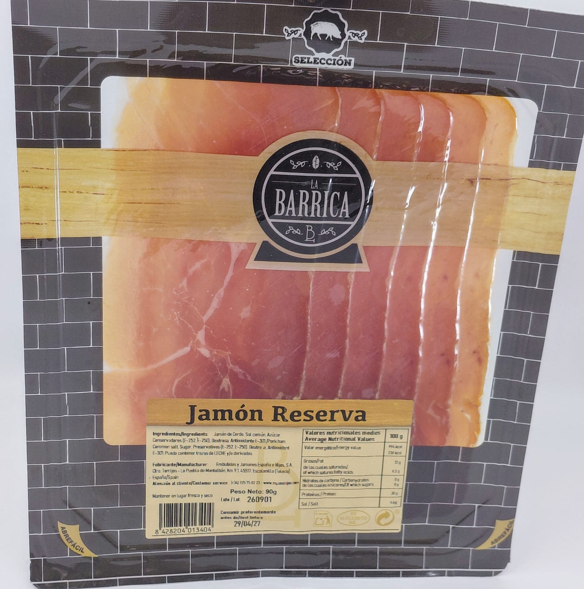 Jamón Loncheado de Castilla Añejo Reserva 90 g LA BARRICA