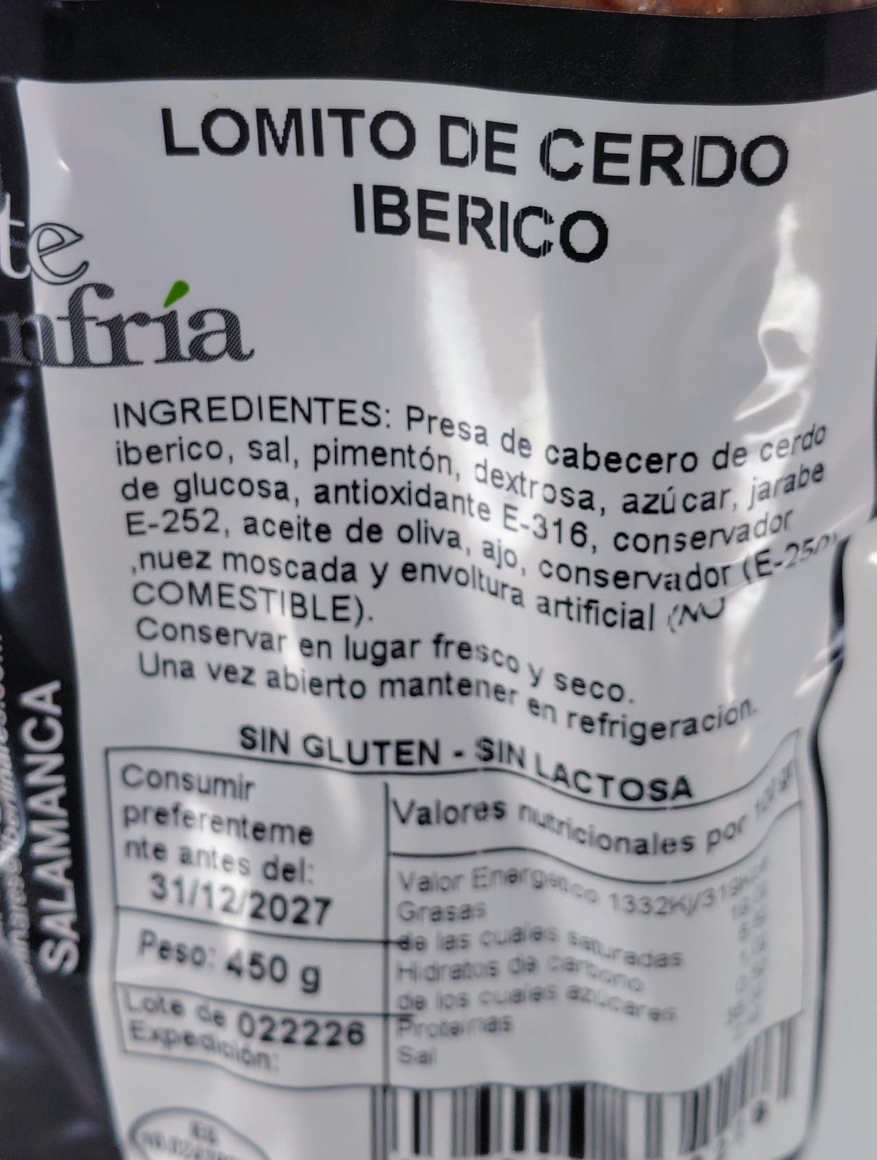 Lomito Ibérico de Cebo 450 g MONTEHONFRÍA (Salamanca)
