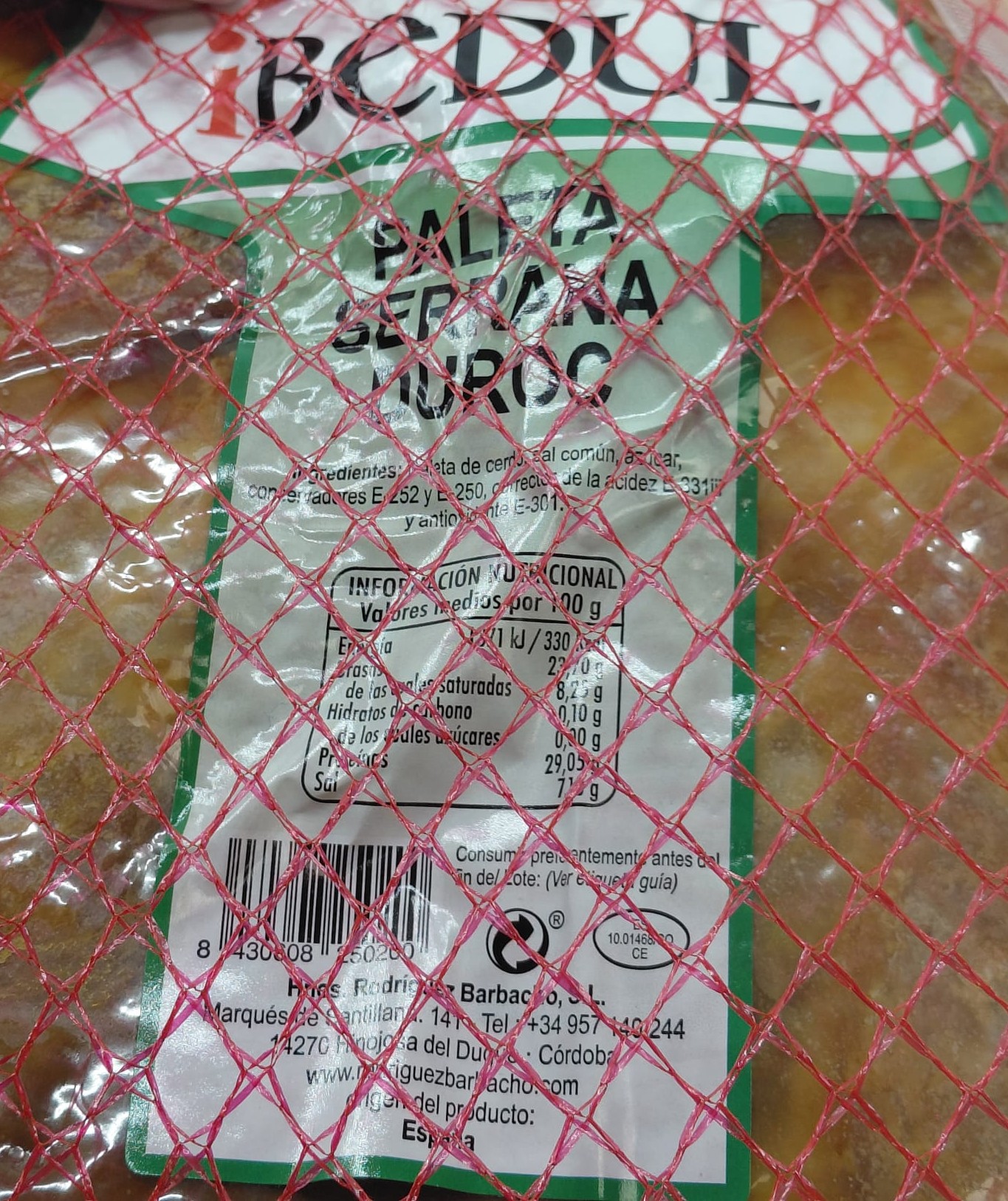 Paleta 4.5 kg aprox. Serrana Duroc IBEDUL (Pedroches-Córdoba)