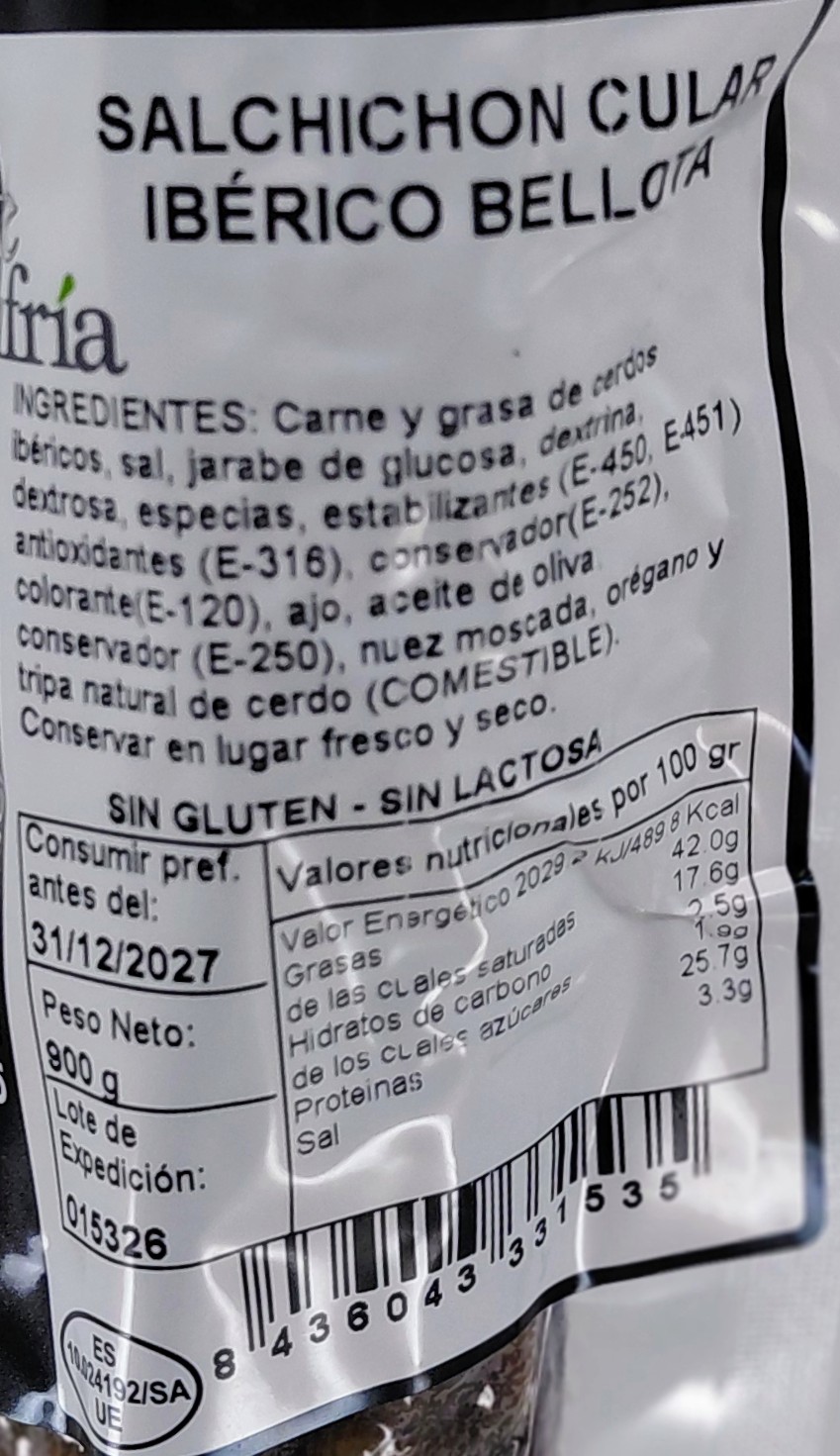 Salchichón Ibérico de Bellota Cular 900 g aprox. MONTEHONFRÍA (Salamanca)