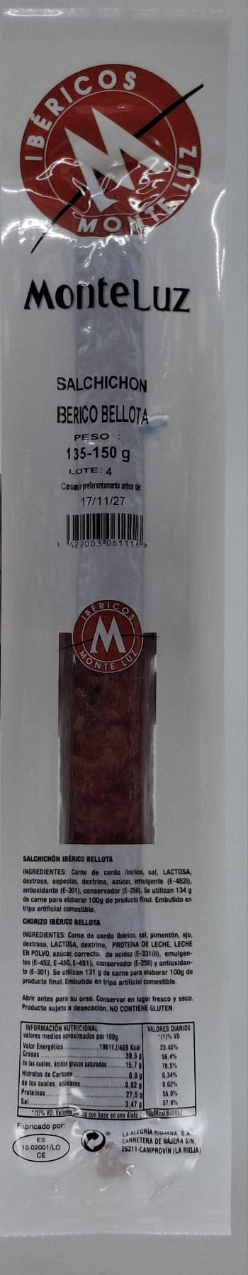 Salchichón Ibérico de Bellota 150 g aprox. MONTELUZ