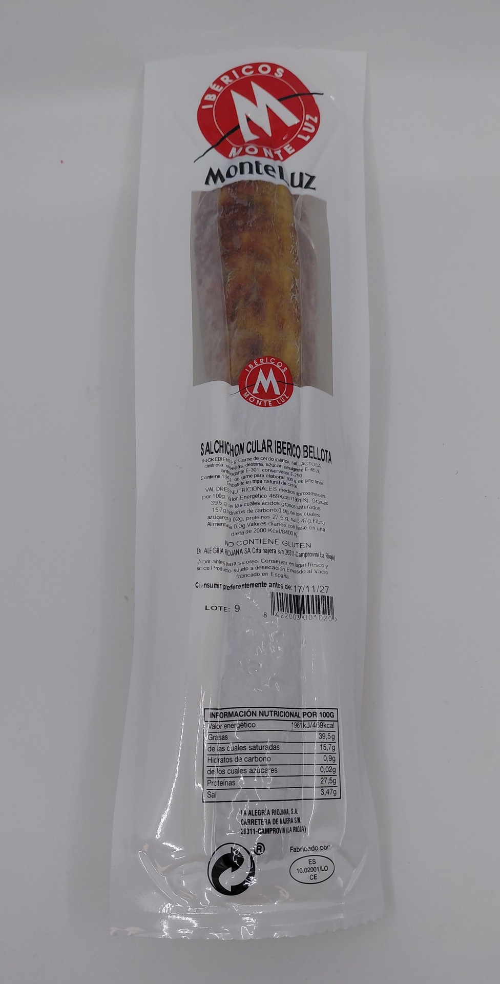 Salchichón Ibérico de Bellota Cular 450 g aprox. MONTELUZ