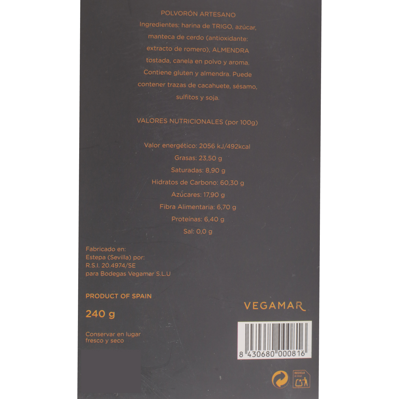 Polvorones de Almendra 240 g VEGAMAR