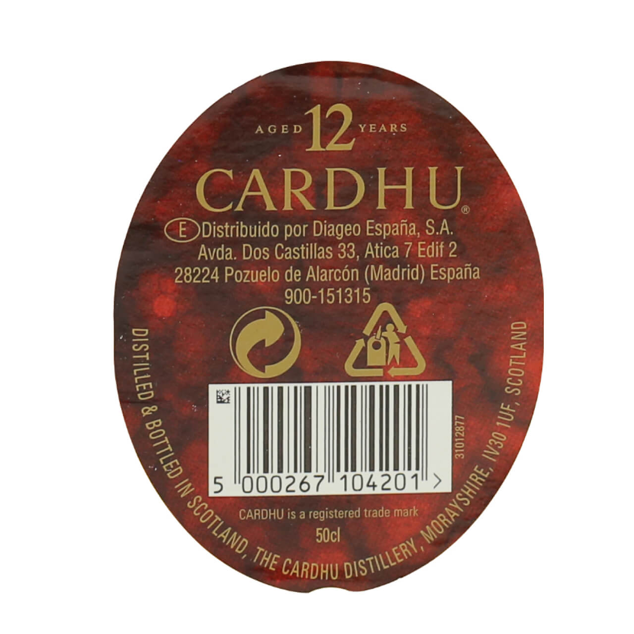 Whisky Malta CARDHU 12 Años 50 cl