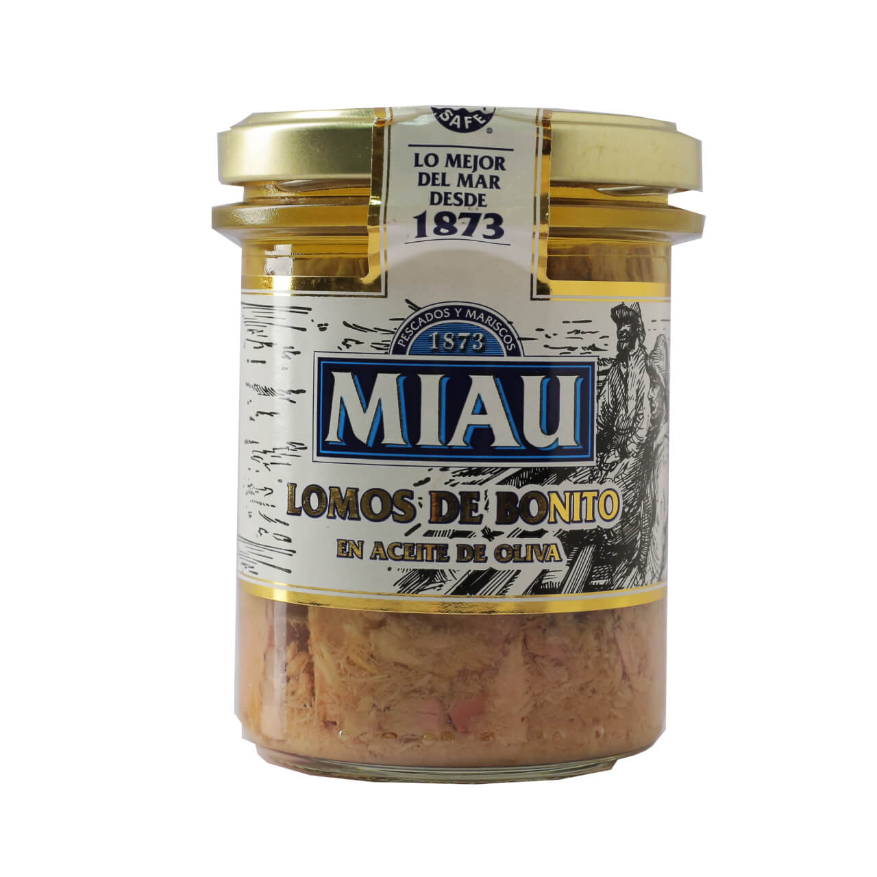 Tarro Lomos de Bonito en Aceite de Oliva Virgen 212 ml 190 g Neto MIAU