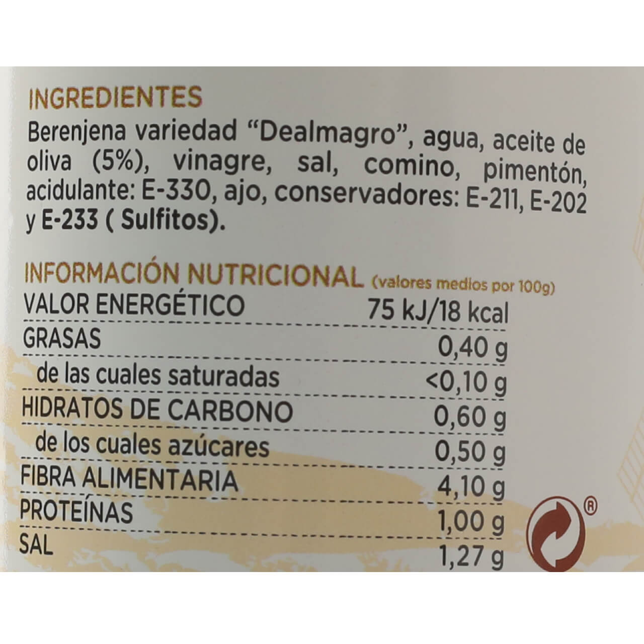 Tarro Berenjenas de Almagro Línea Gourmet 550 g Neto CONSERVAS MANCHEGAS ANTONIO