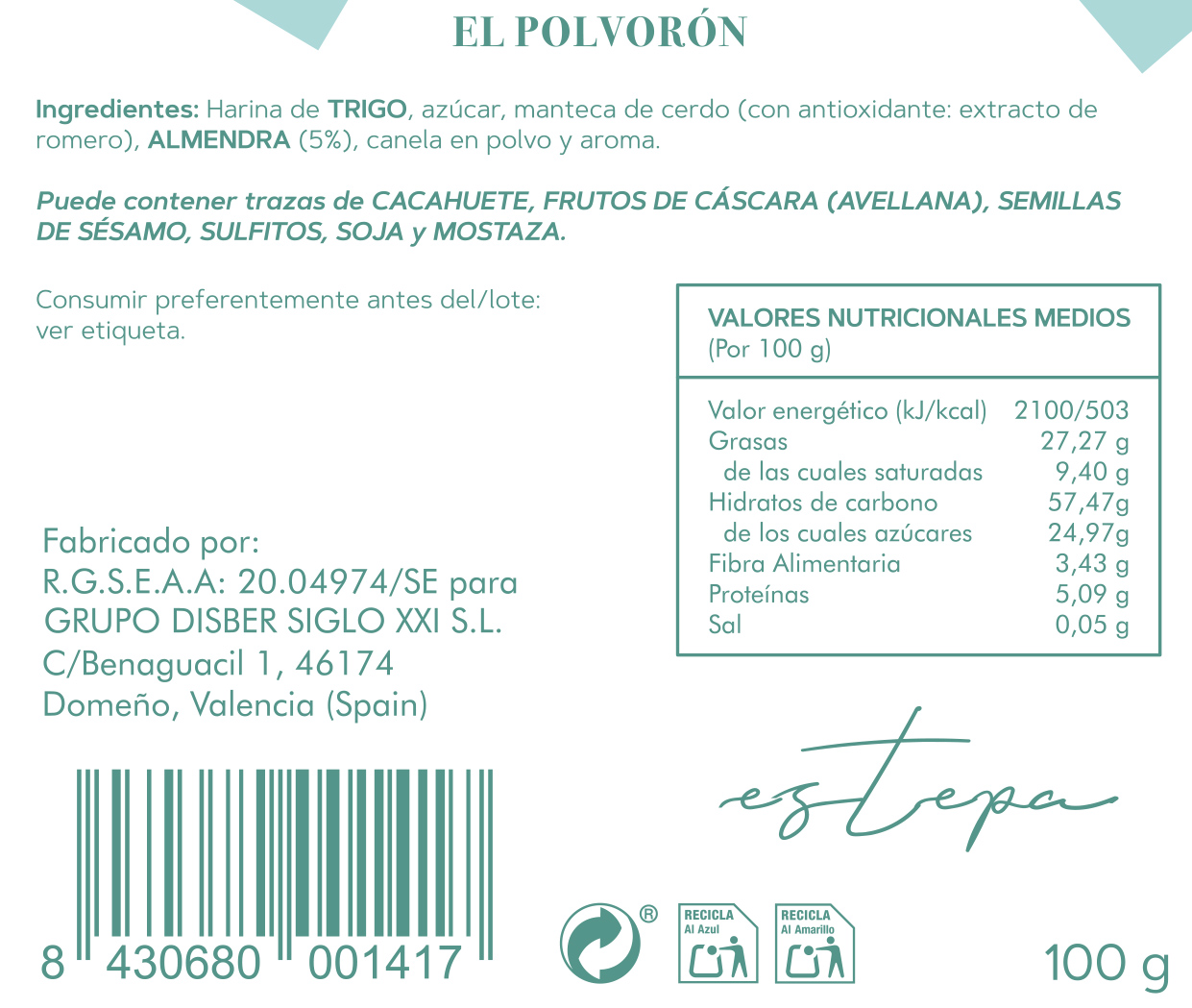 Polvorón de Almendra 100 g DULCIISART ESTEPA