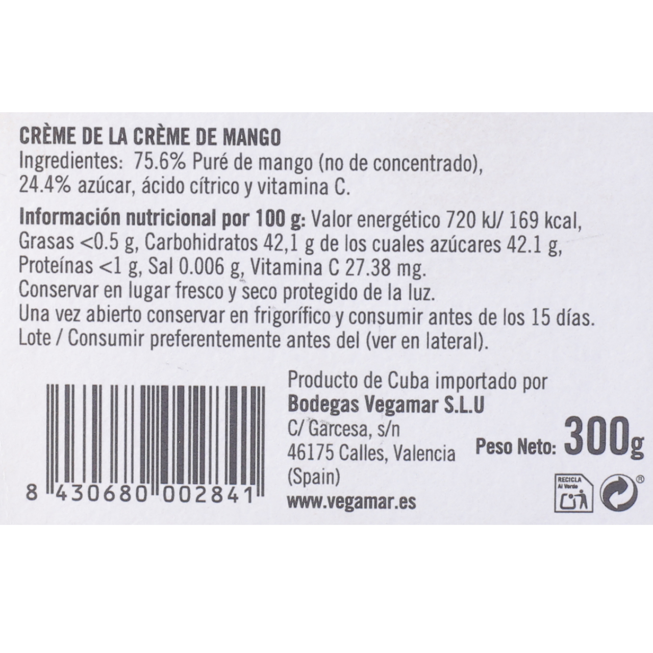 Tarro 300 g Crème de la Crème Ecológica de Mango PECCATA MINUTA