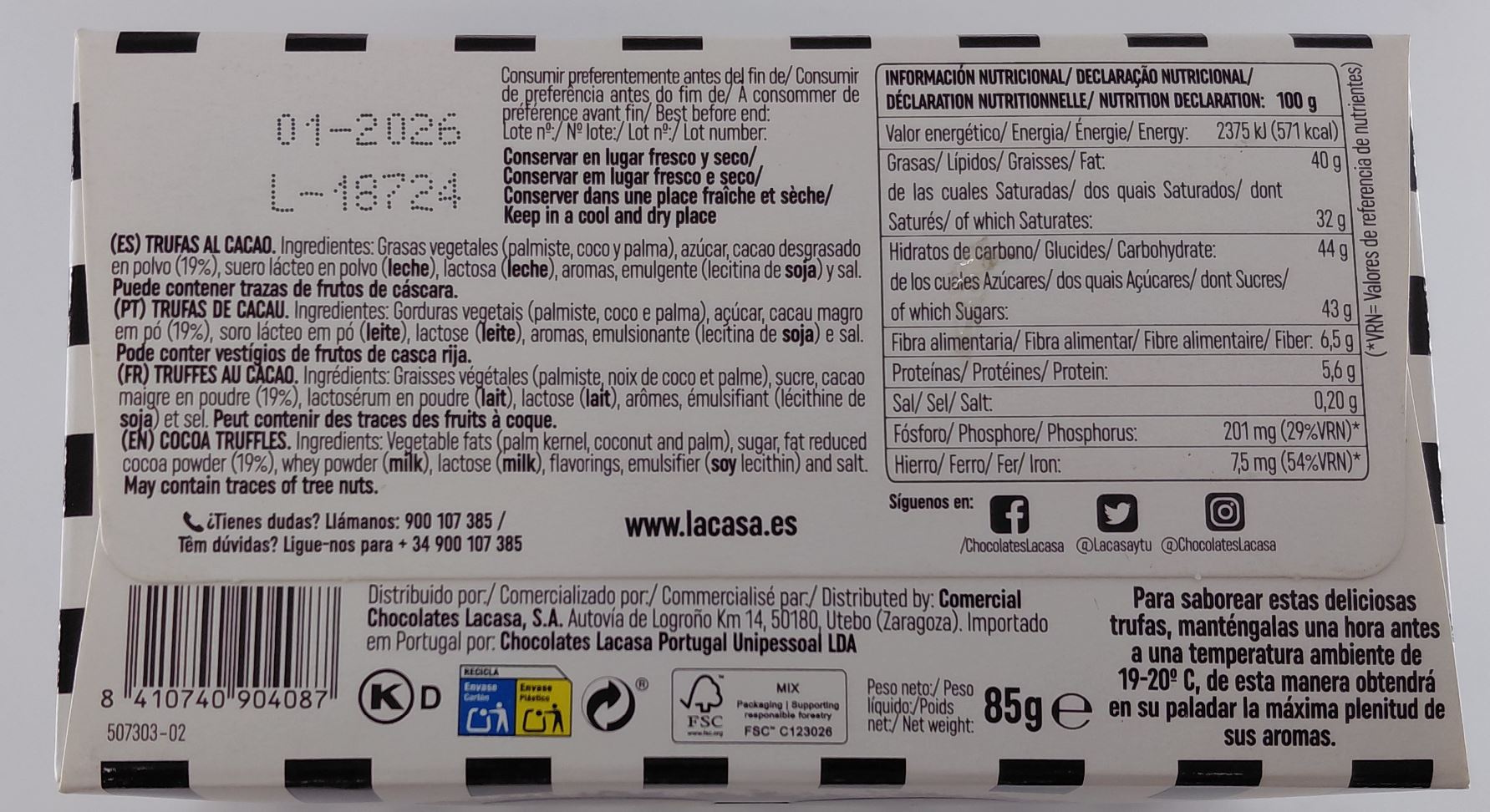 Trufas de Chocolate 85 g LACASA