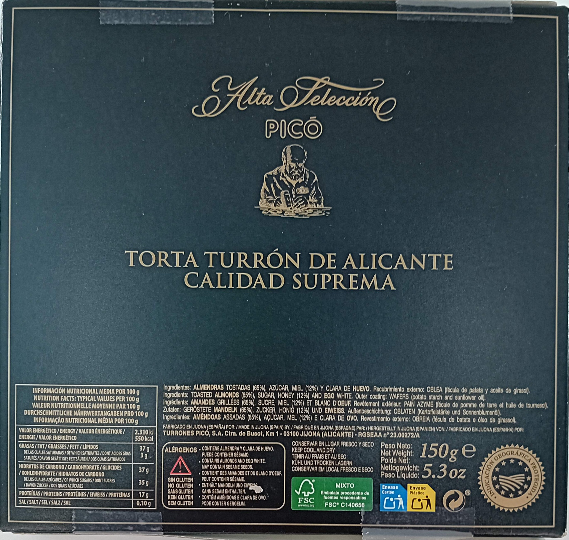 Torta Imperial Alta Selección 65% Almendra 150 g PICÓ