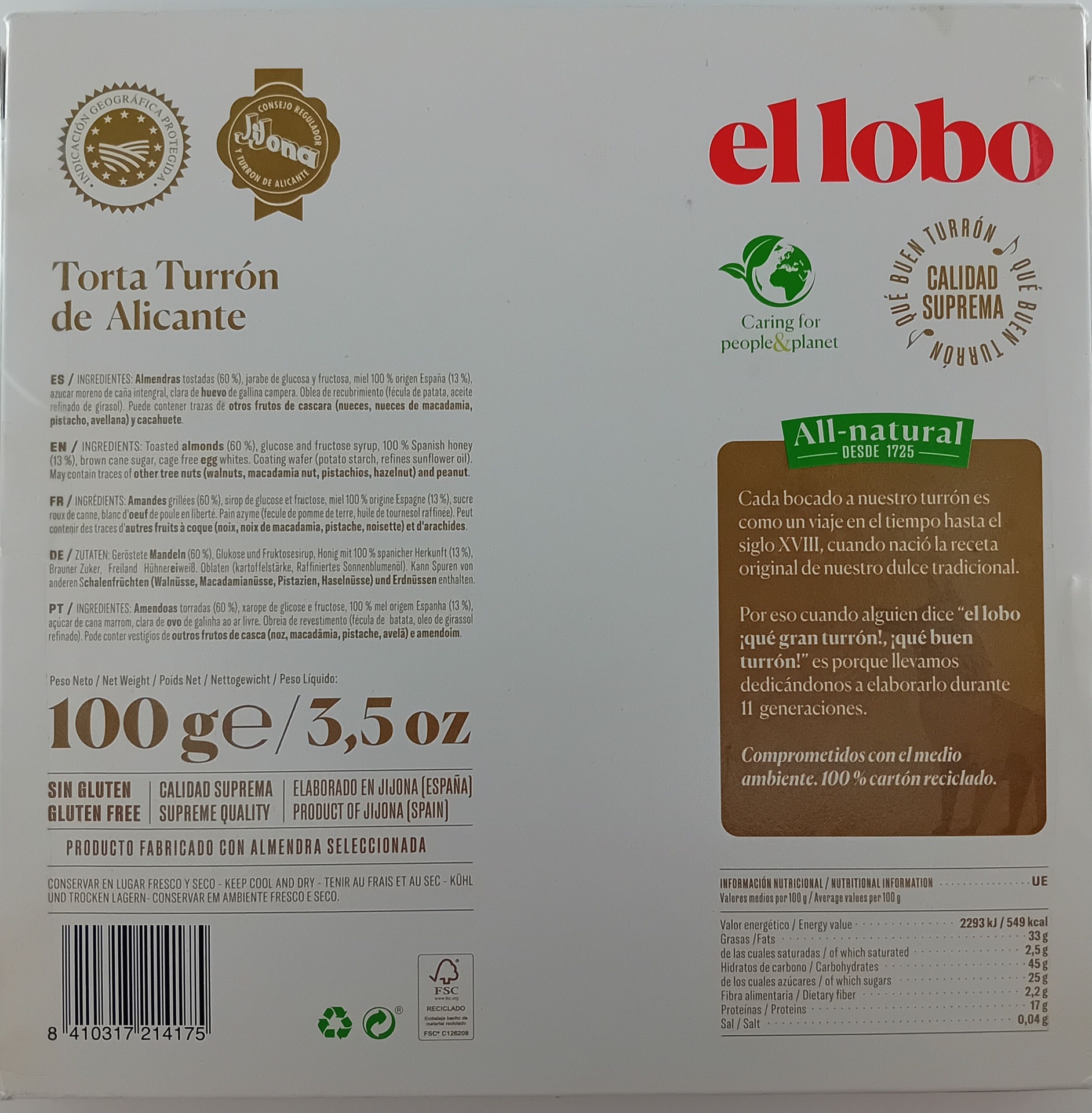Torta Imperial Calidad Suprema 100 g EL LOBO de 1880