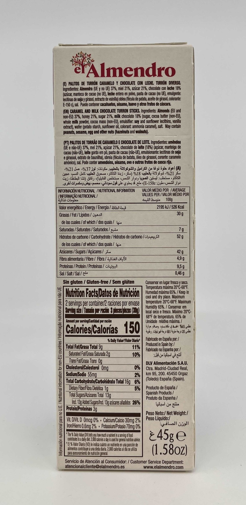 Palitos de Turrón Caramelo con Chocolate 45 g EL ALMENDRO