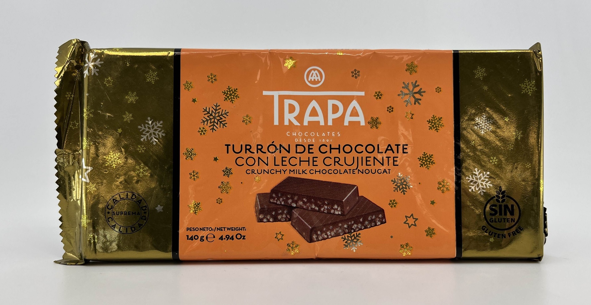 Turrón Chocolate con Leche Crujiente 140 g TRAPA