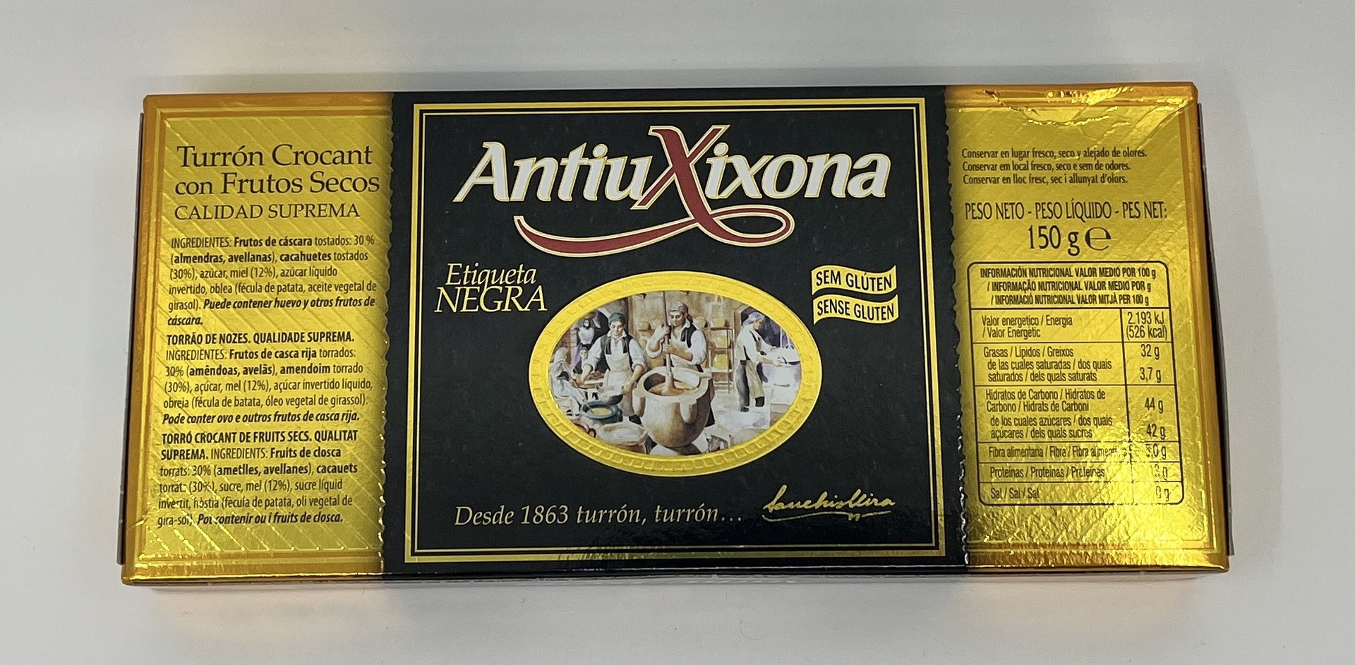 Turrón Crocant con Frutos Secos Etiqueta Negra 150 g ANTIU XIXONA