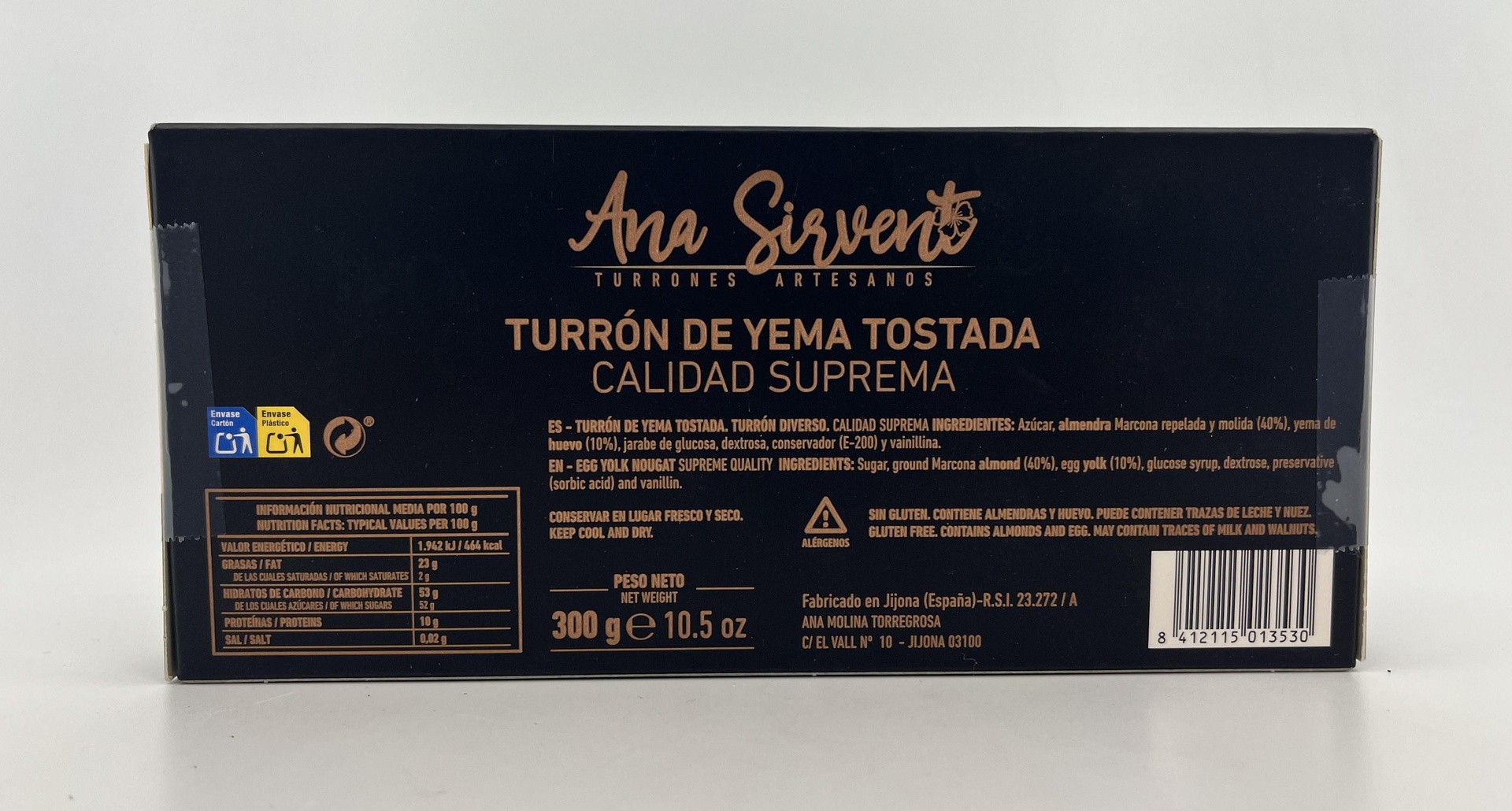 Turrón Yema Tostada Artesanal 300 g ANA SIRVENT