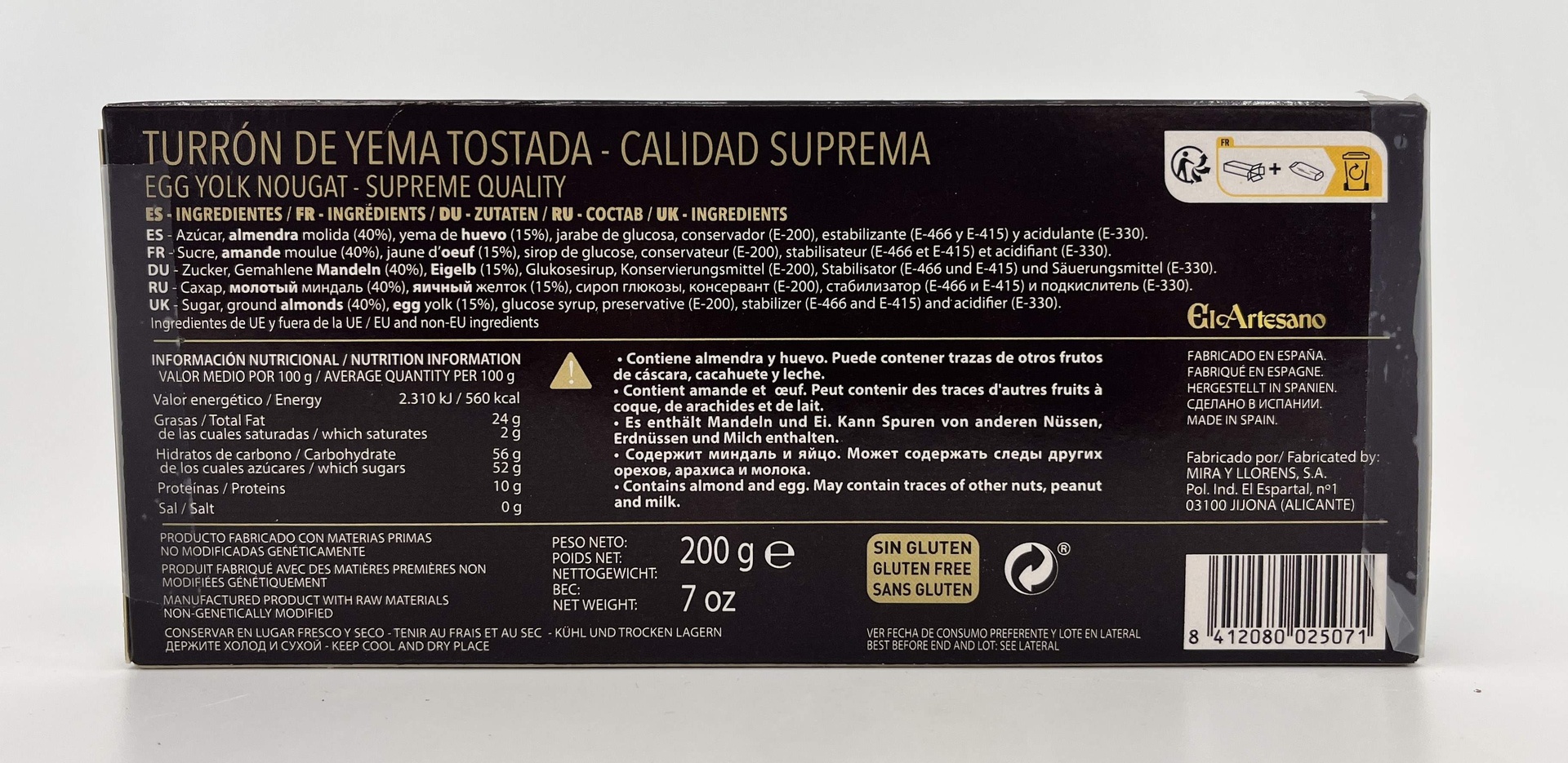 Turrón Yema Tostada Calidad Suprema 150 g EL ARTESANO