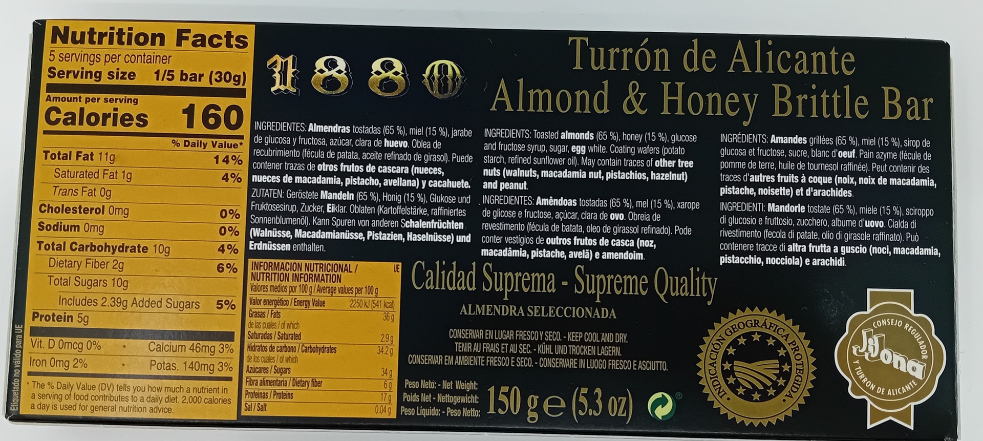Turrón Alicante Calidad Suprema 150 g 1880