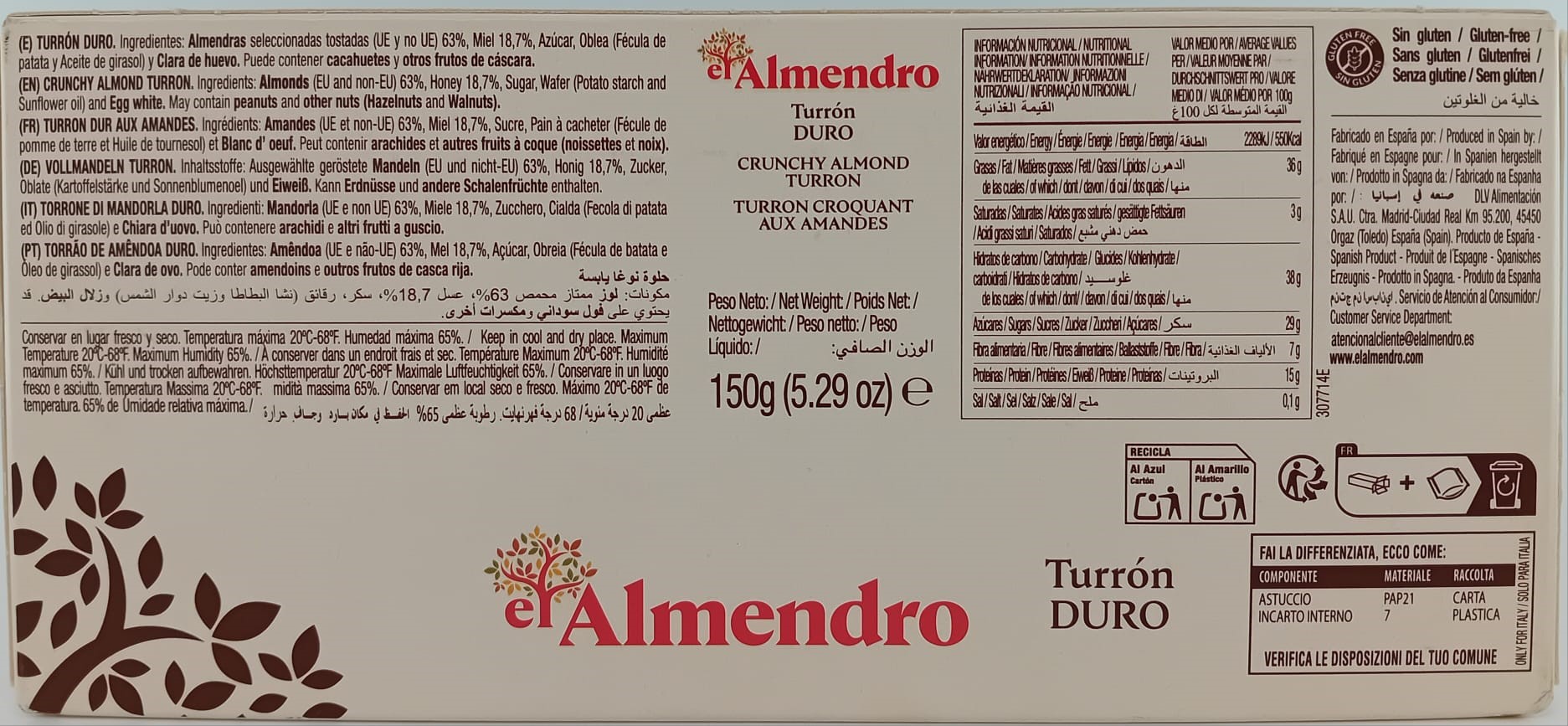 Turrón Duro Calidad Suprema 150 g EL ALMENDRO