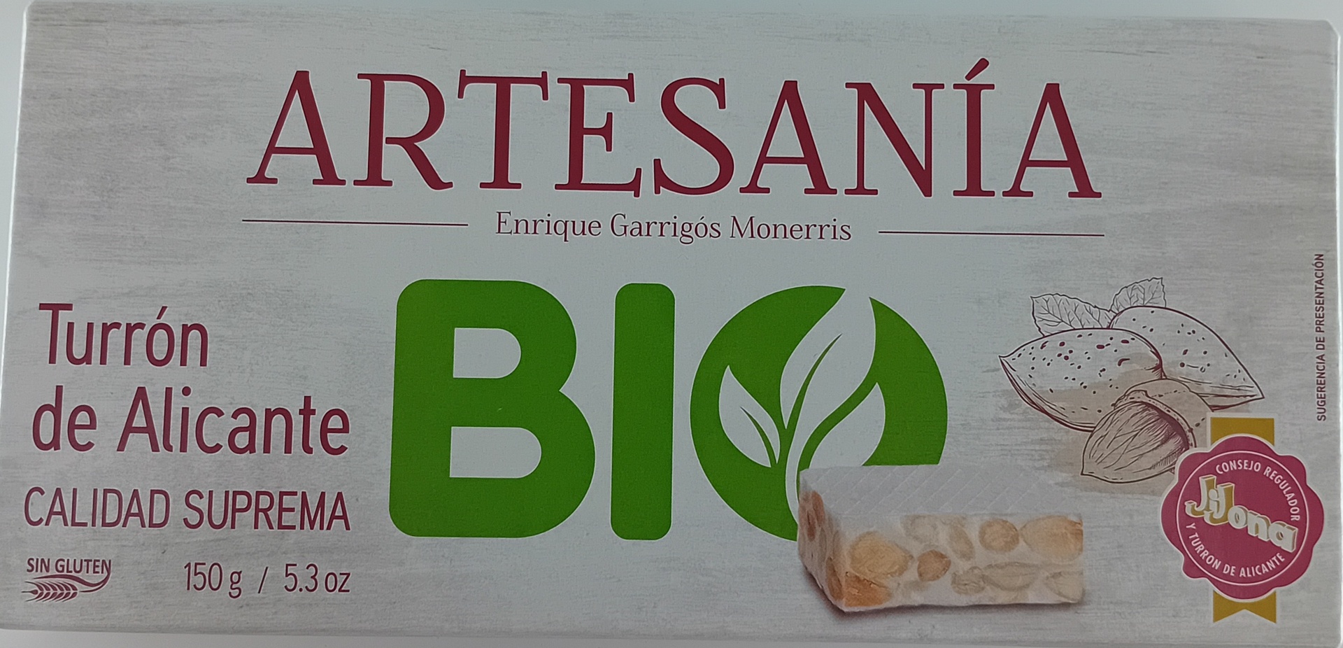 Turrón Alicante BIO Calidad Suprema 150 g ARTESANÍA de E. Garrigós