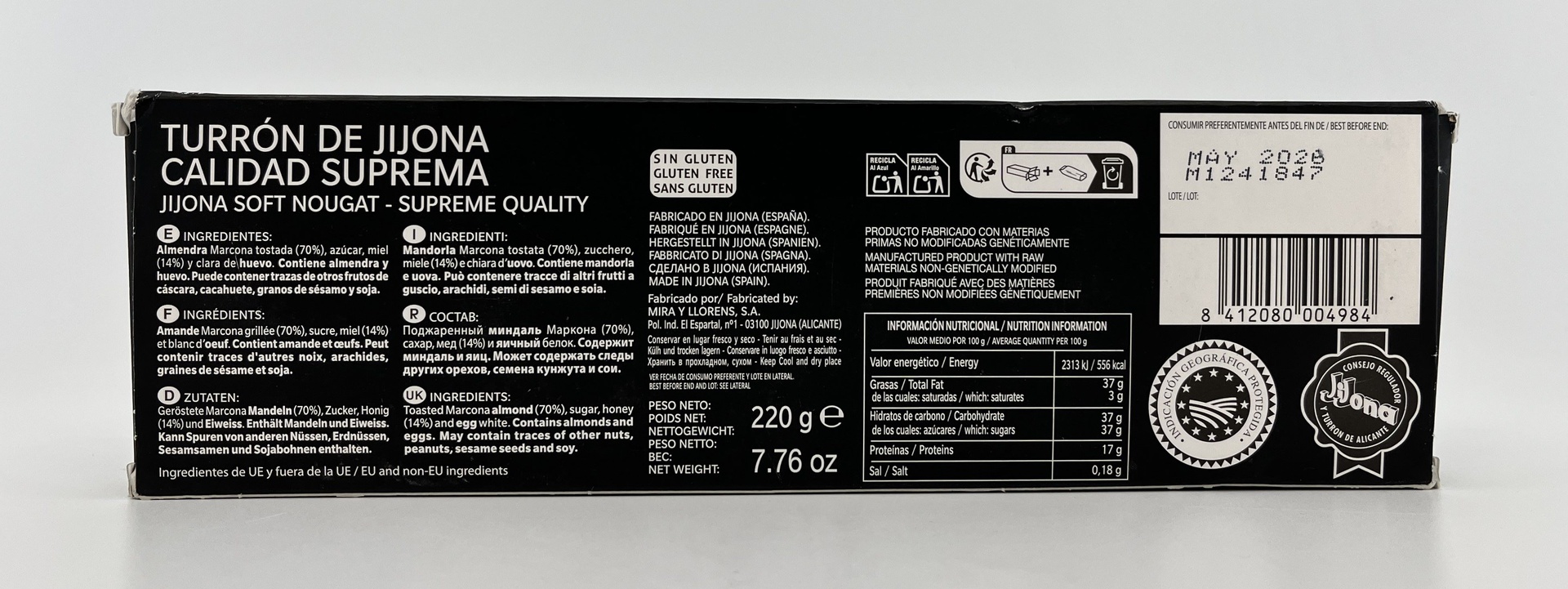 Turrón Jijona Almendra Marcona Selección Exclusiva 220 g EL ARTESANO