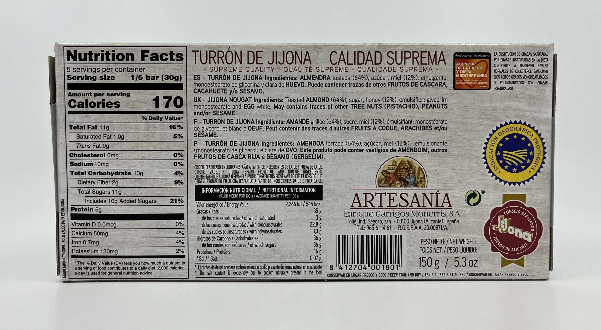 Turrón Jijona D.O. Jijona 150 g ARTESANÍA de E. Garrigós