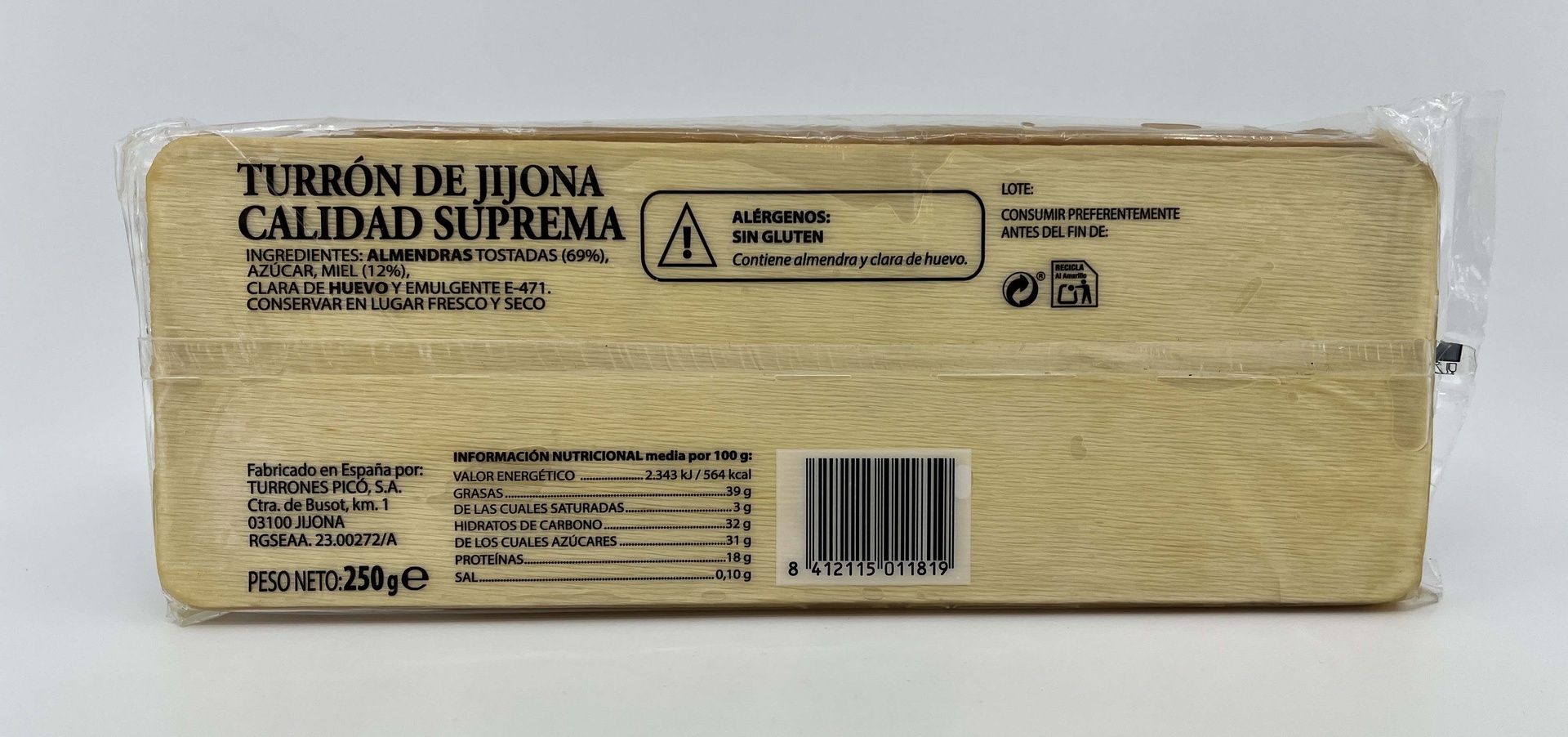 Turrón Jijona Calidad Suprema 250 g PICÓ Hecho a mano