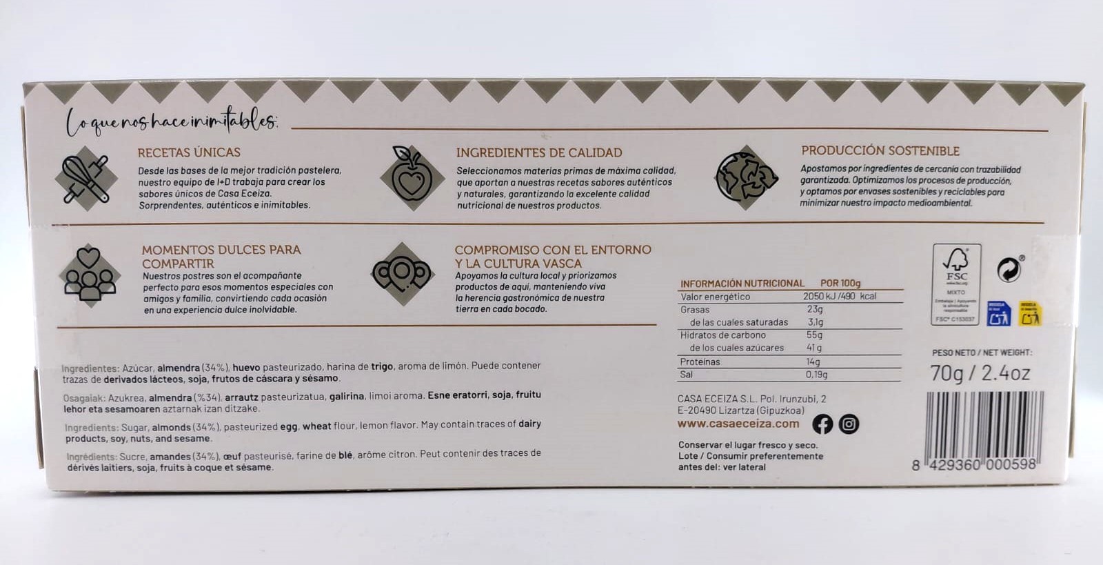 Tejas Almendra de Tolosa 70 g CASA ECEIZA