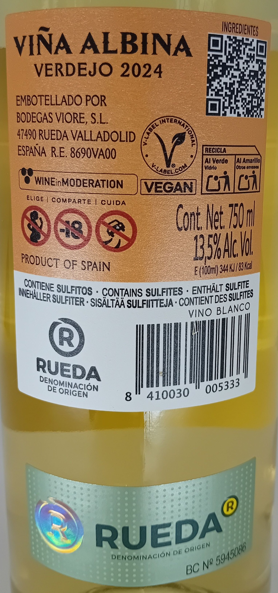 Vino Blanco Verdejo 100% D.O. Rueda VIÑA ALBINA