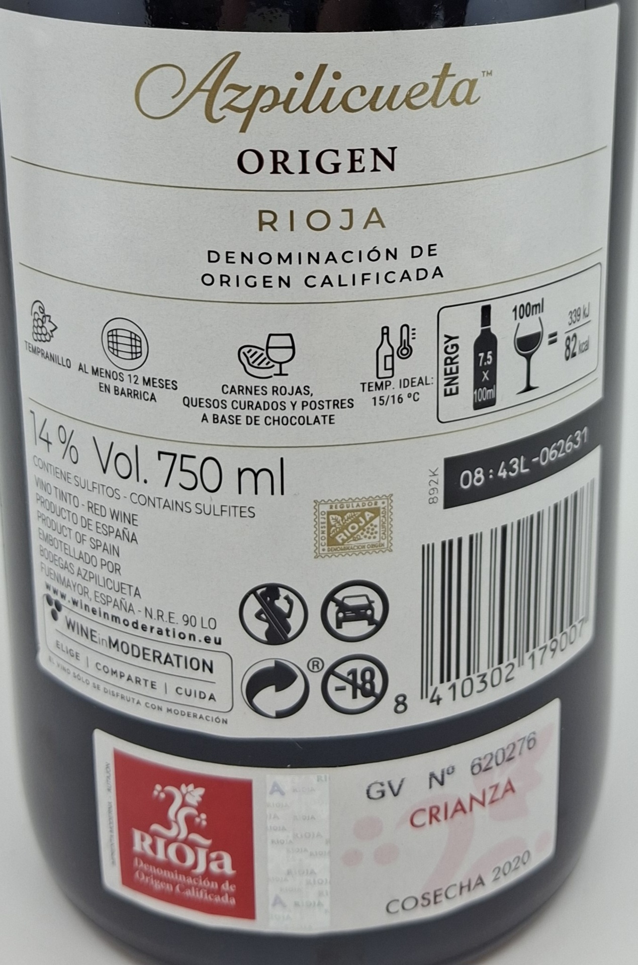Vino Tinto D.O. Rioja AZPILICUETA ORIGEN Crianza