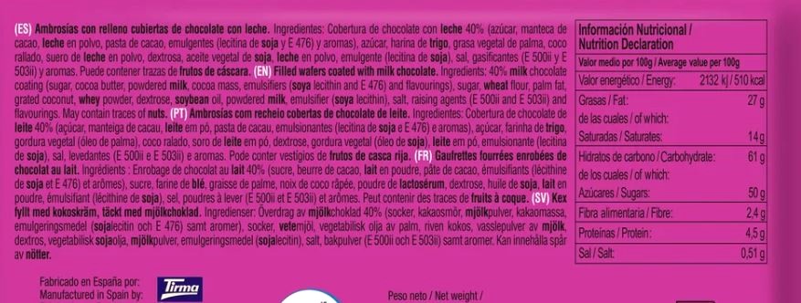 Pack 4 unidades Ambrosías de Chocolate con Leche TIRMA