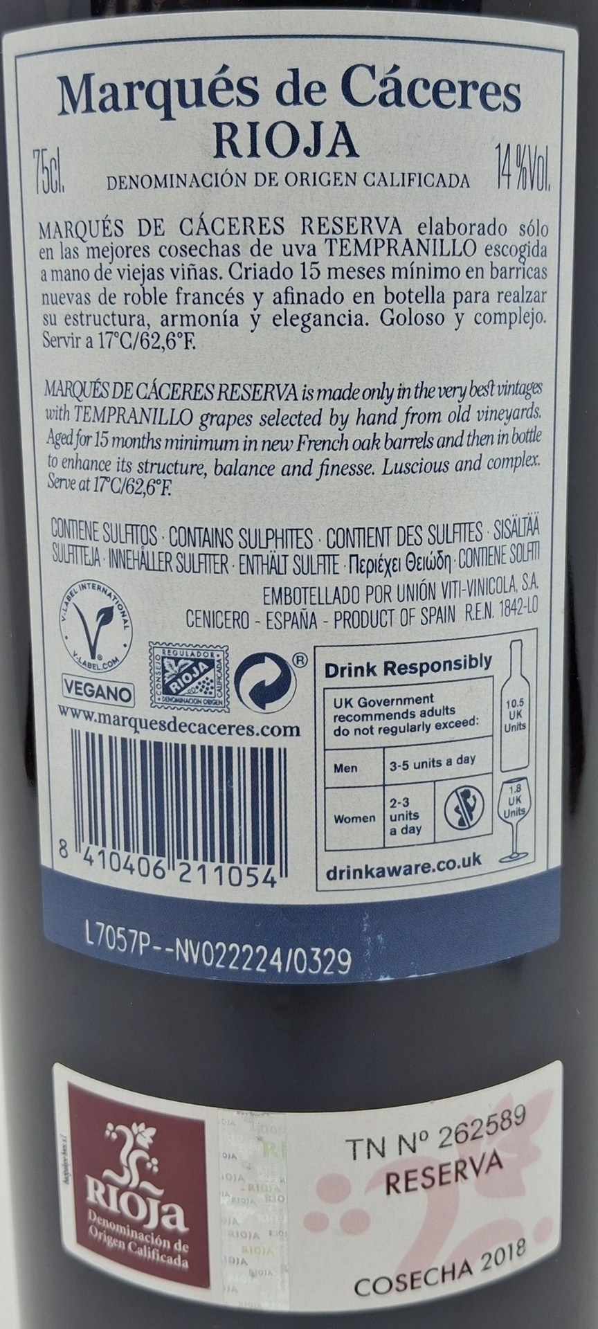 Vino Tinto D.O. Rioja MARQUÉS DE CÁCERES Reserva Edición Especial