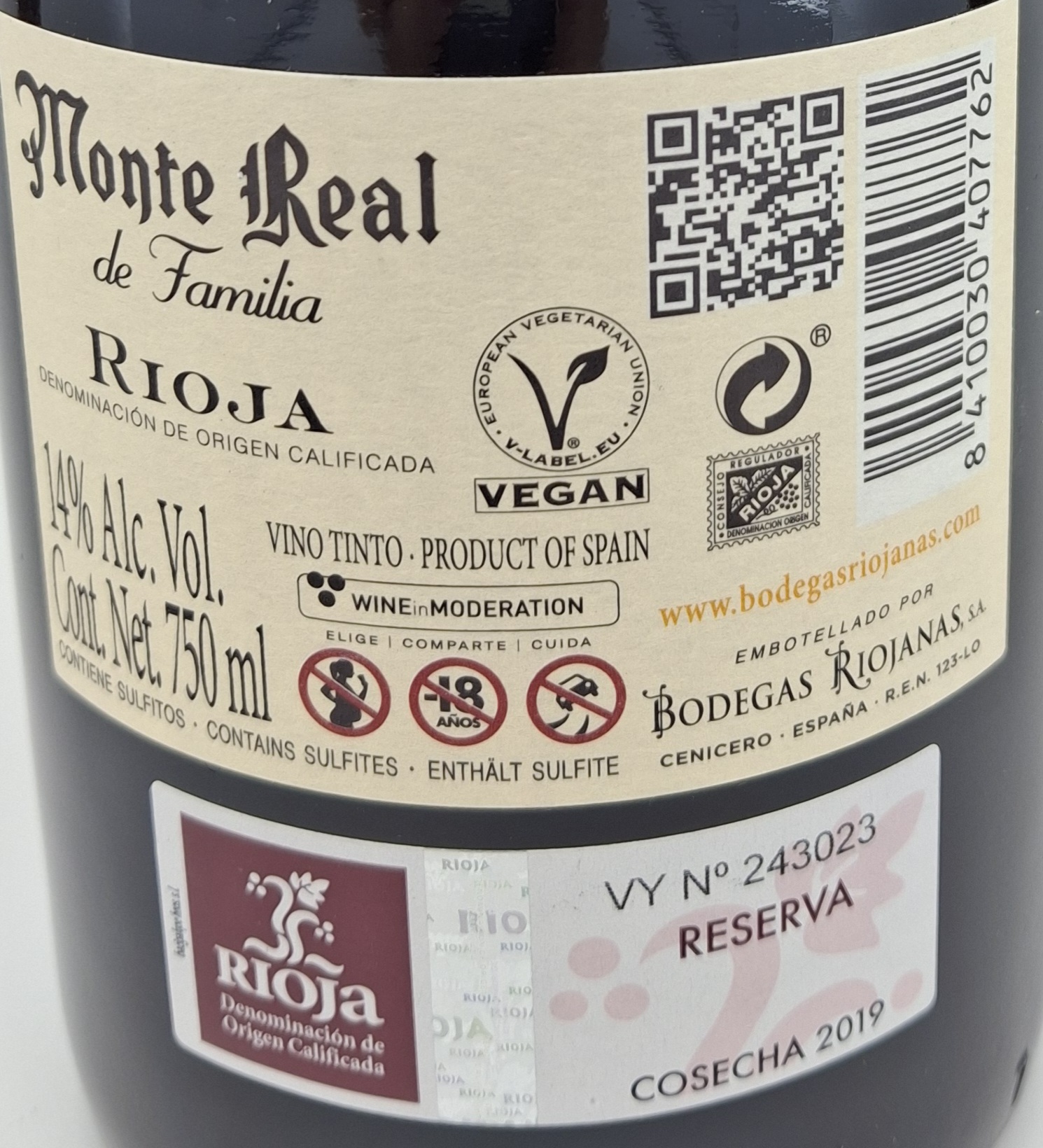 Vino Tinto D.O. Rioja Alta MONTE REAL Reserva Familia