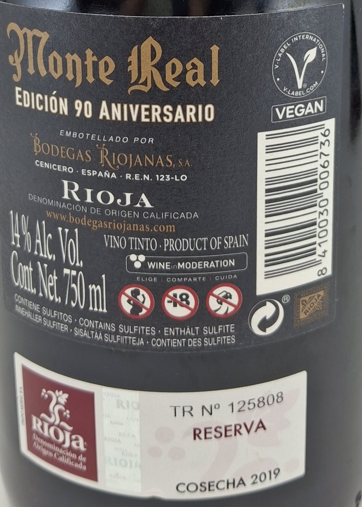 Vino Tinto D.O. Rioja MONTE REAL Reserva 90 Aniversario