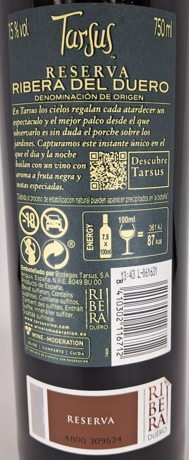 Vino Tinto D.O. Ribera del Duero TARSUS Reserva