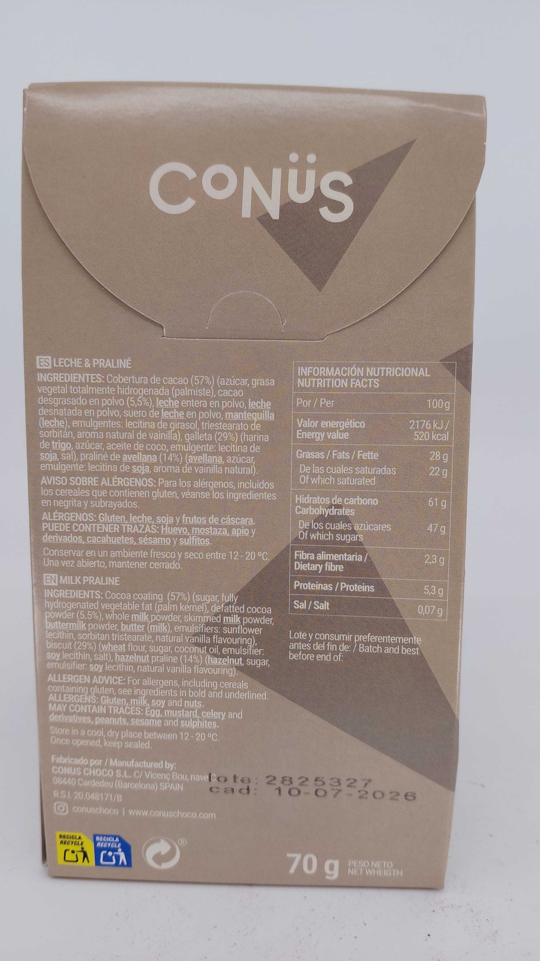 Conos de Chocolate Blanco y Praliné Clásico 70 g CONÜS RODELLAS