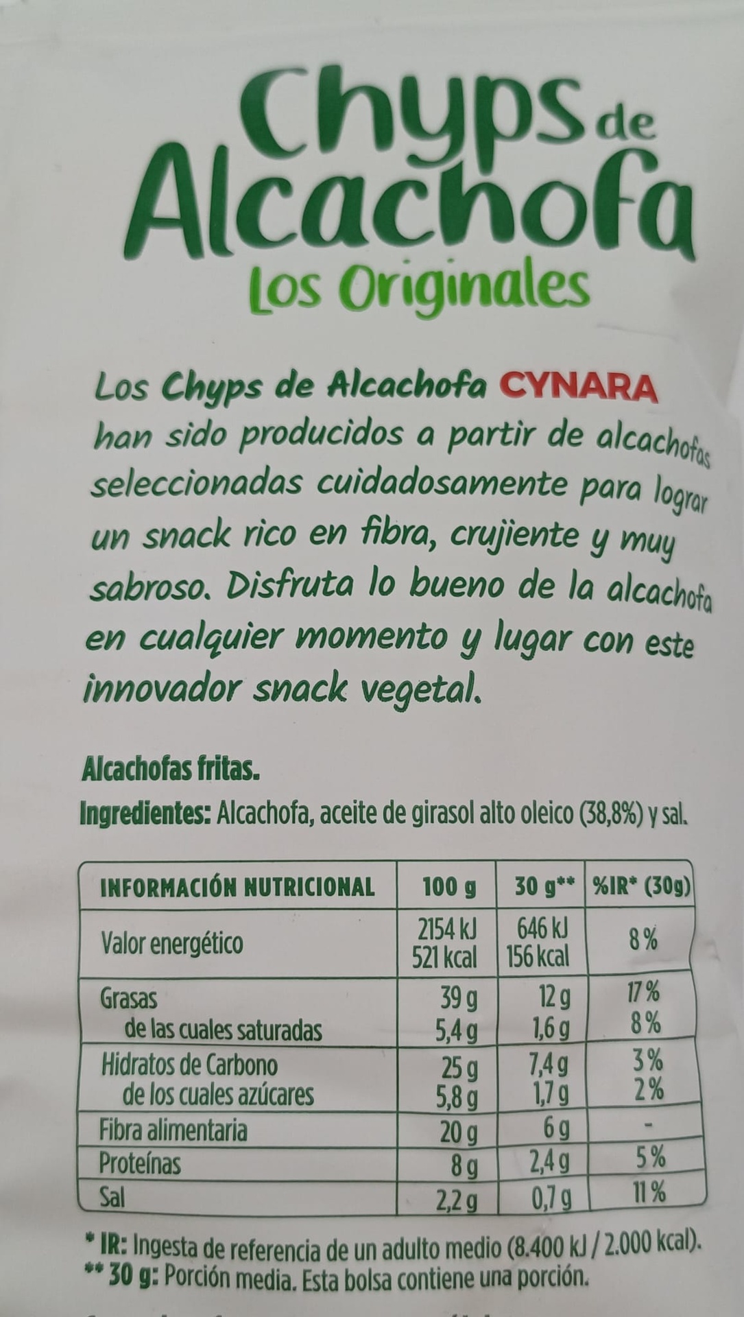 Bolsa Chyps de Alcachofa 30 g CYNARA