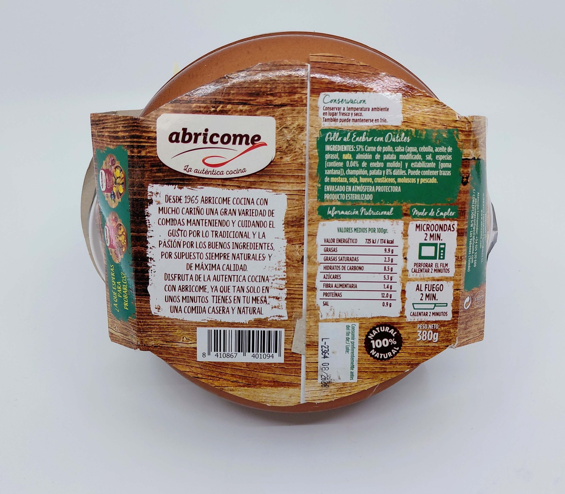 Cazuela de Pollo al Enebro con Dátiles 380 g Neto ABRICOME (Cazuelita incluida)