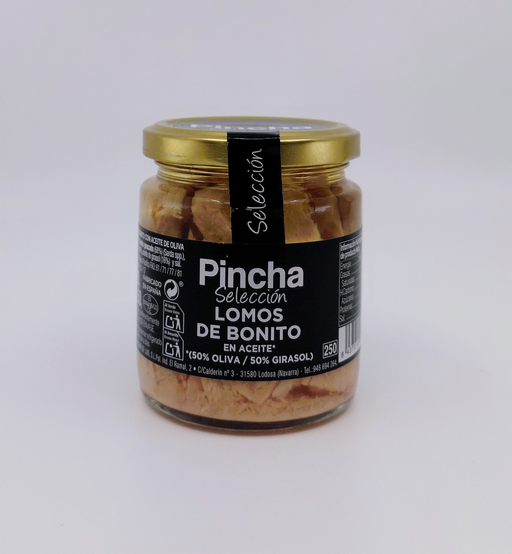 Tarro Lomos de Bonito en Aceite (50% Oliva - 50% Girasol) 220 g Neto PINCHA SELECCIÓN de Conservas Baigorri