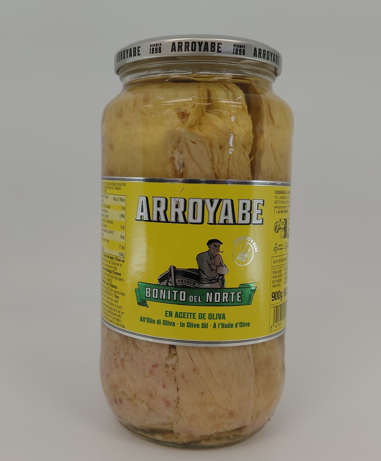 Frasco Lomos de Bonito del Norte Artesanal en Aceite de Oliva 900 g Neto ARROYABE