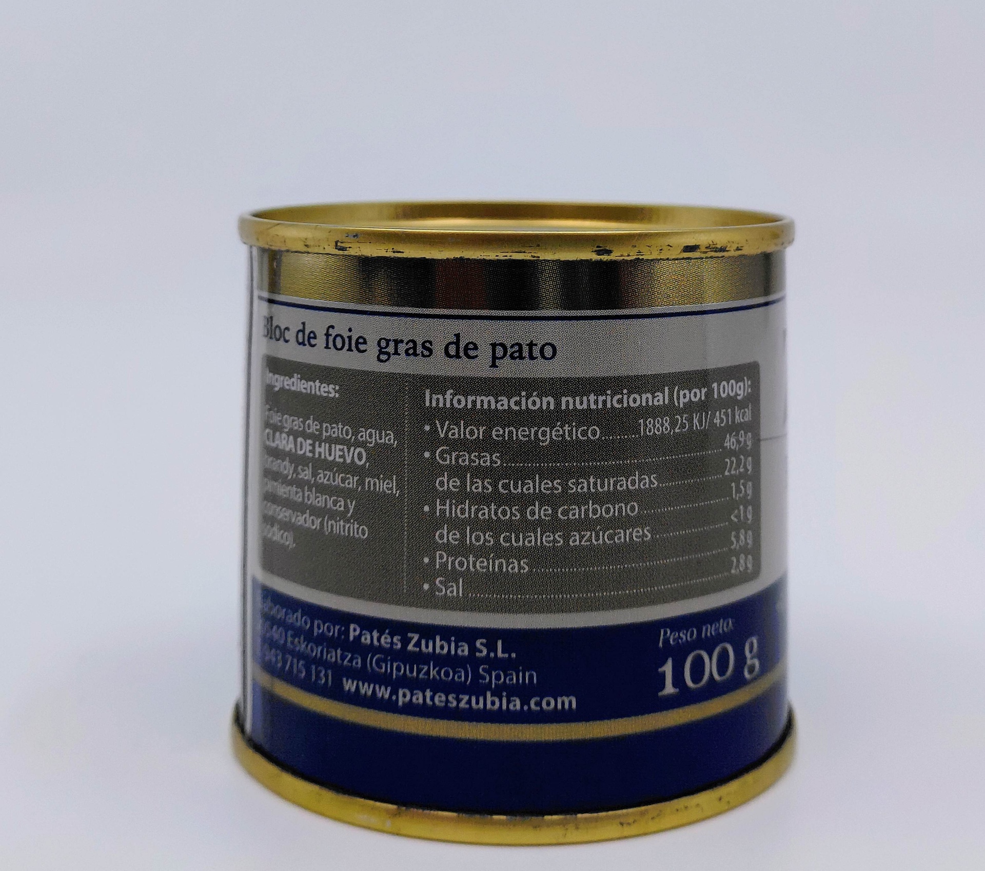 Lata Bloc de Foie de Pato 100 g ZUBIA