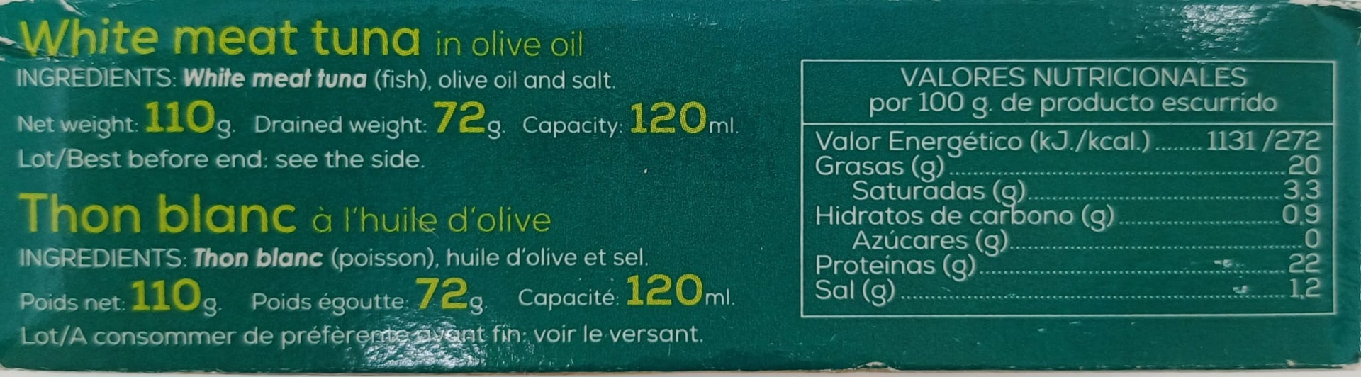 Lata Bonito del Norte en Aceite de Oliva OL-120 RÍA DE SANTOÑA