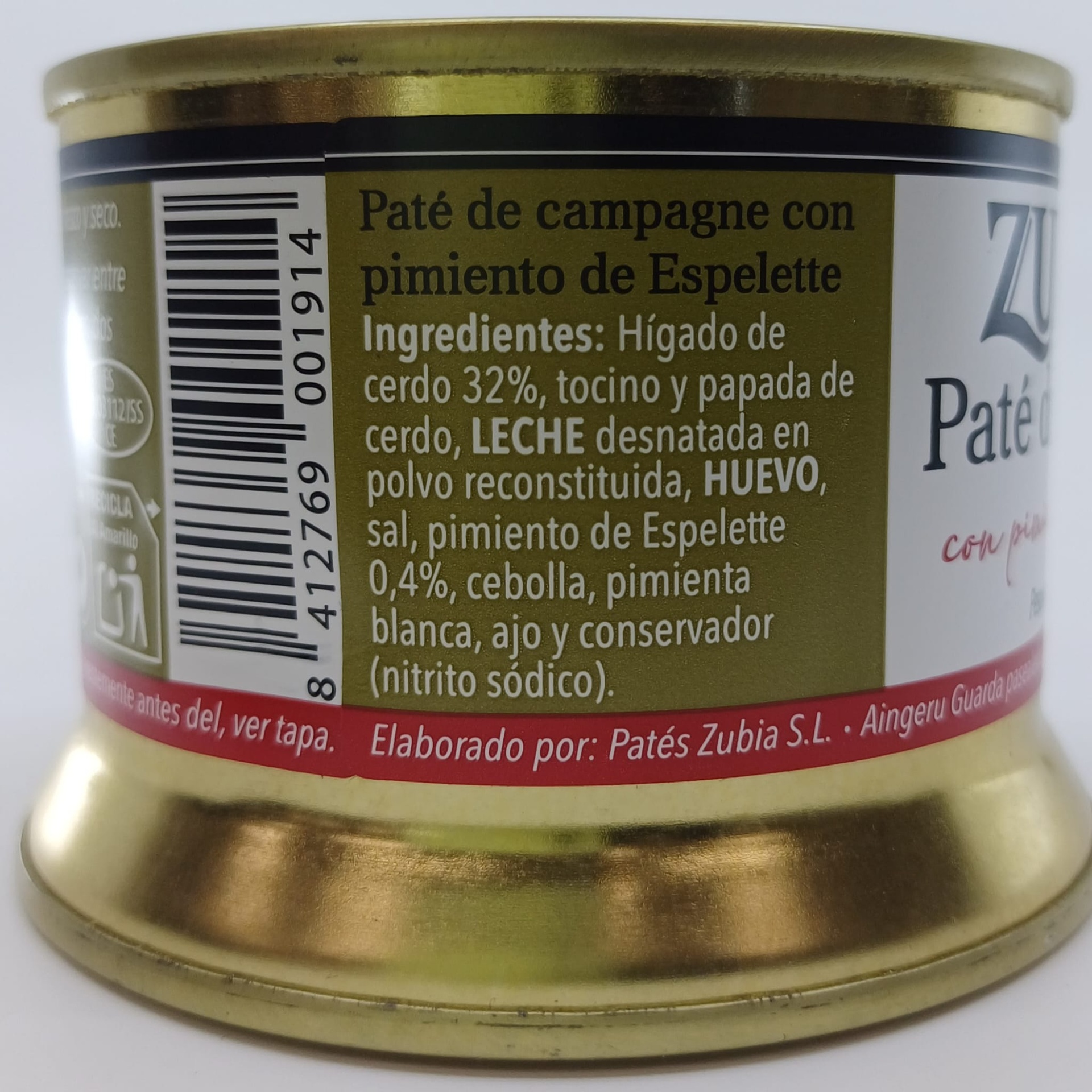 Lata Campana Paté de Campagne con Pimiento de Espelette 135 g ZUBIA
