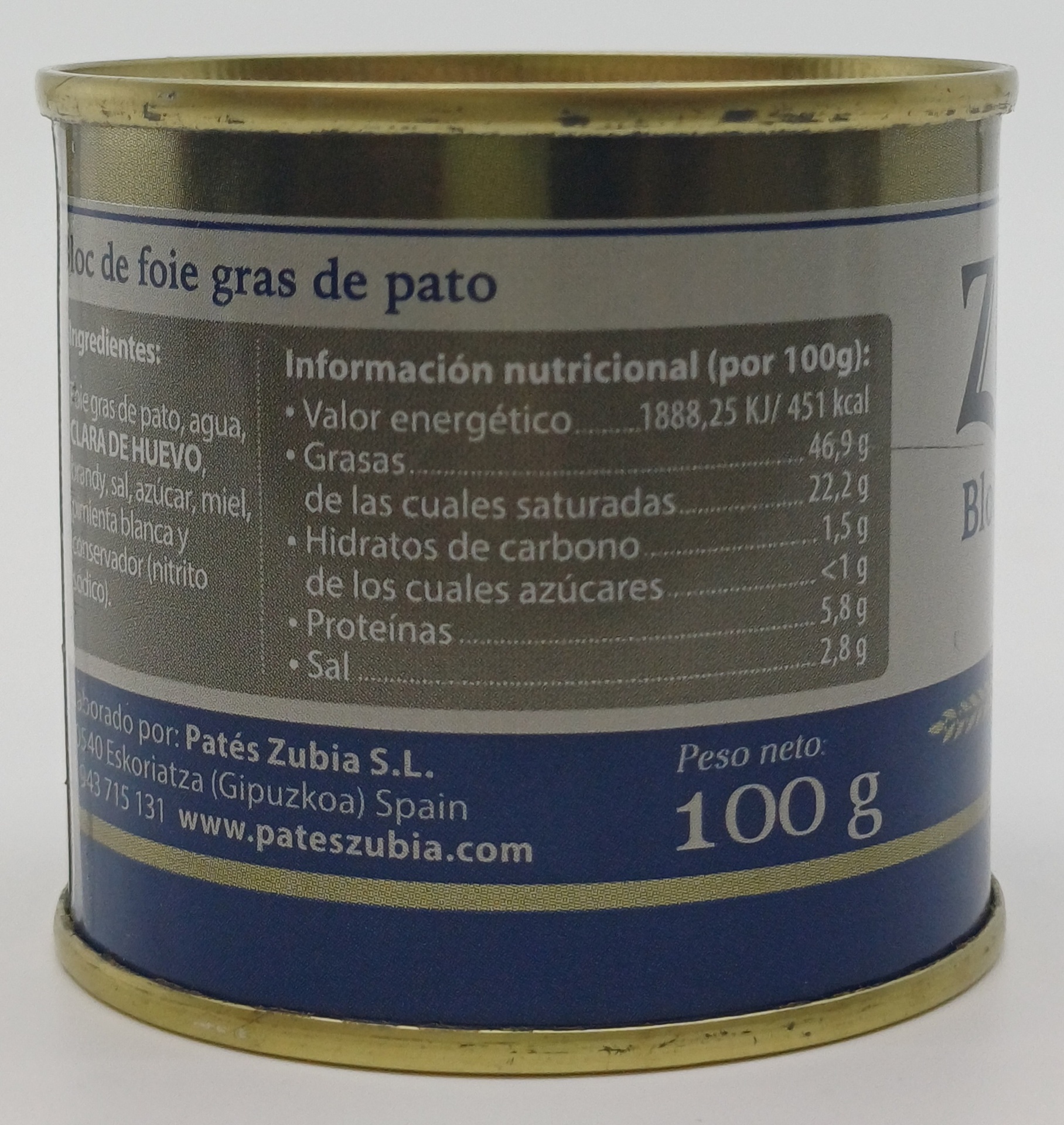 Lata Paté de Hígado de Pato 100 g ZUBIA