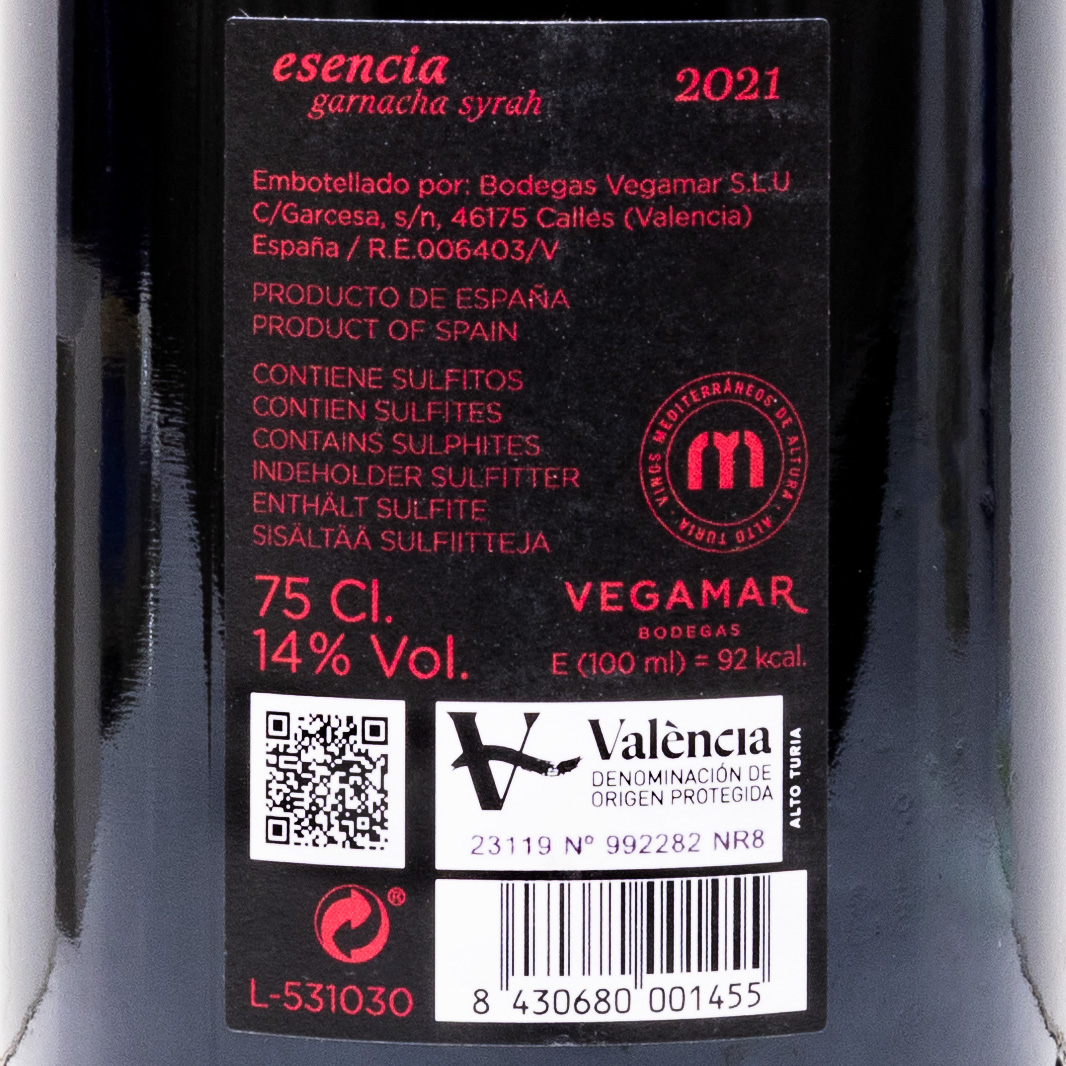 Botella Vino Tinto de Autor ESENCIA VEGAMAR Garnacha Syrah