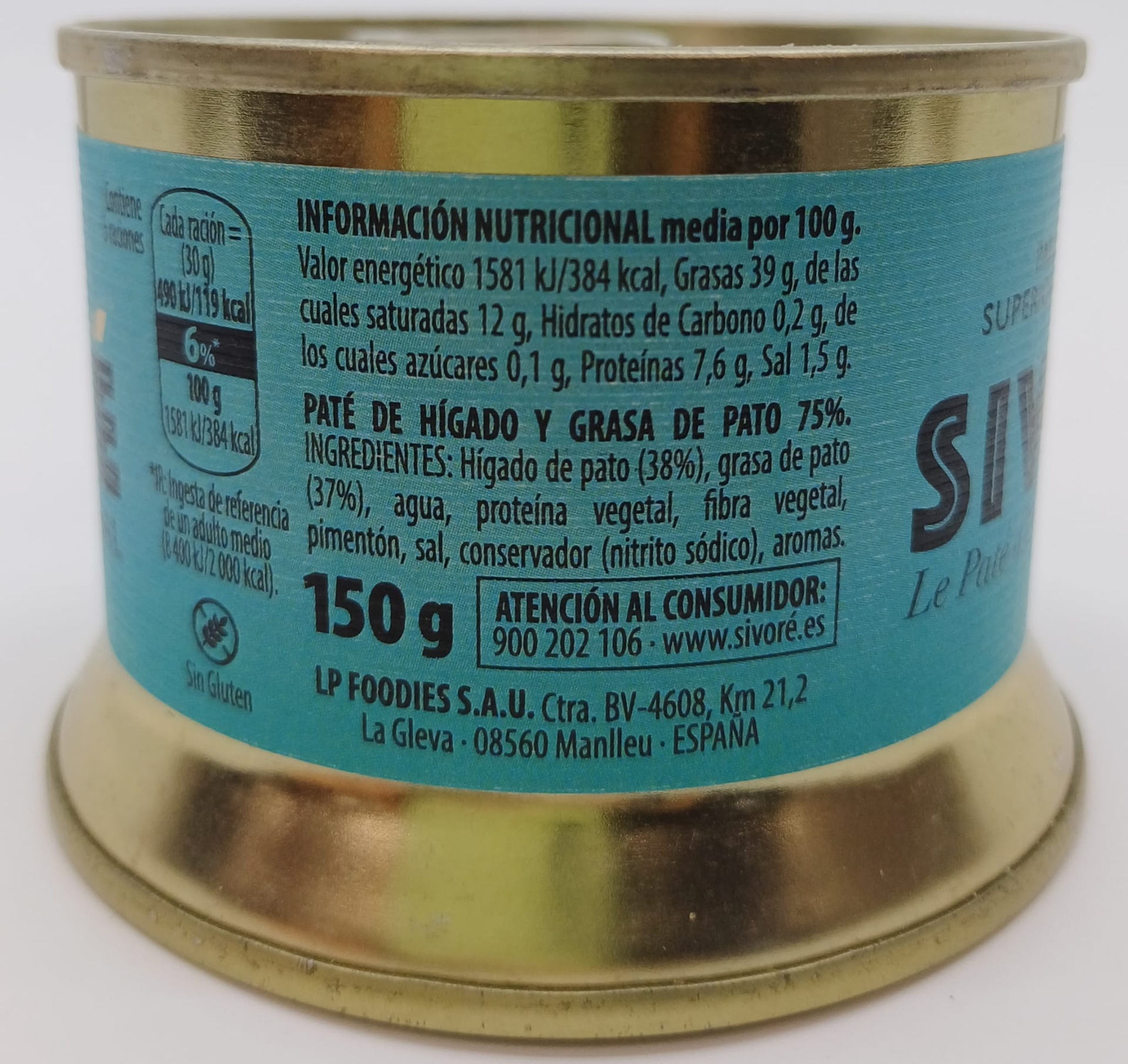Lata Paté Superior de Pato 150 g SIVORÉ Le paté d'Or