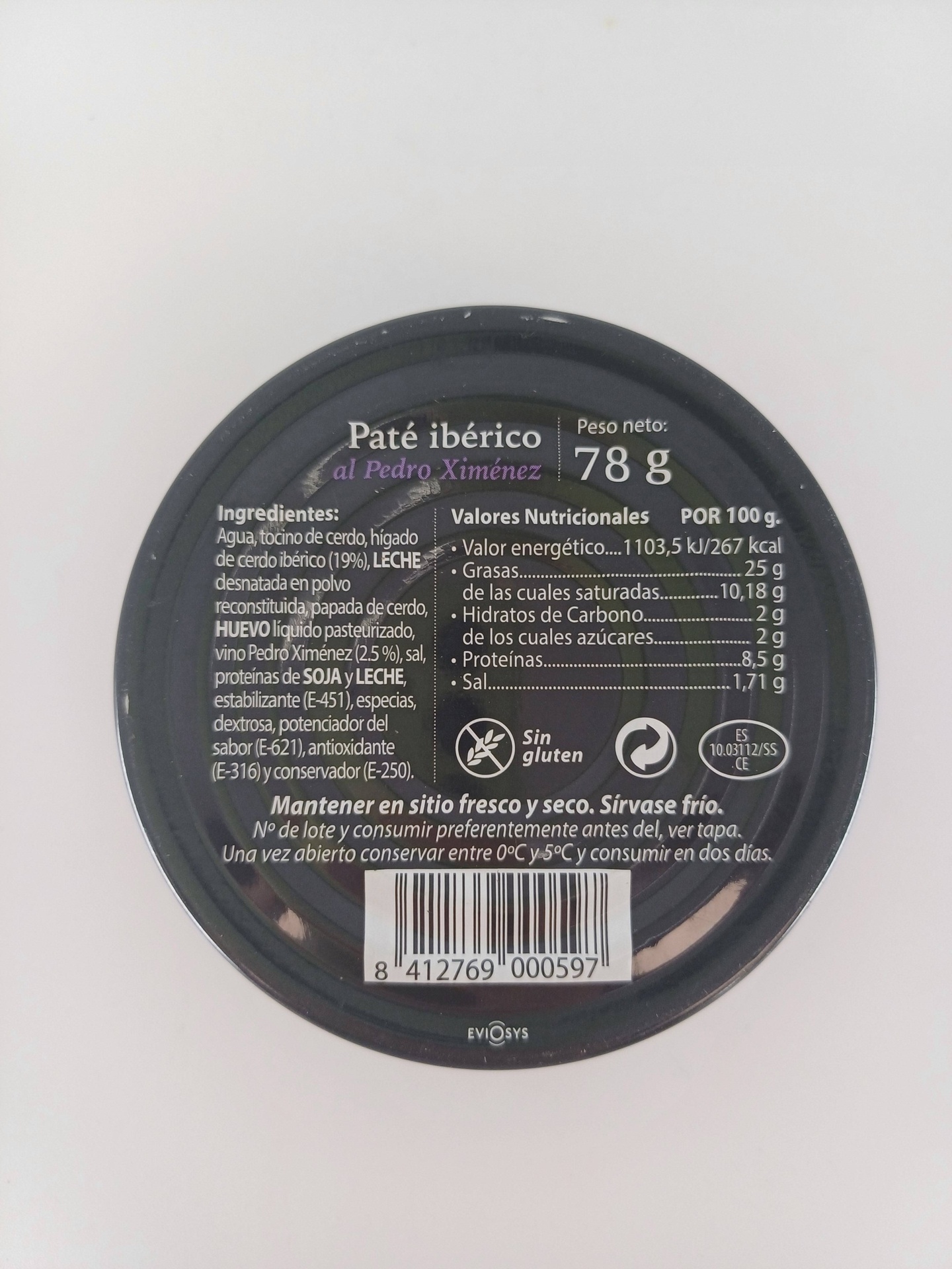 Lata Paté Ibérico al Pedro Ximénez 78 g ZUBIA