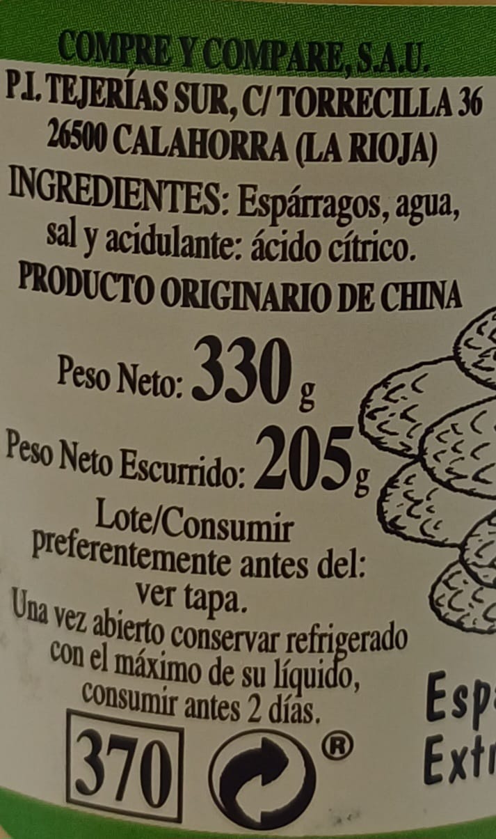 Tarro Espárragos Cojonudos 1/2 Kg (330 g Neto) 6/9 CELORRIO