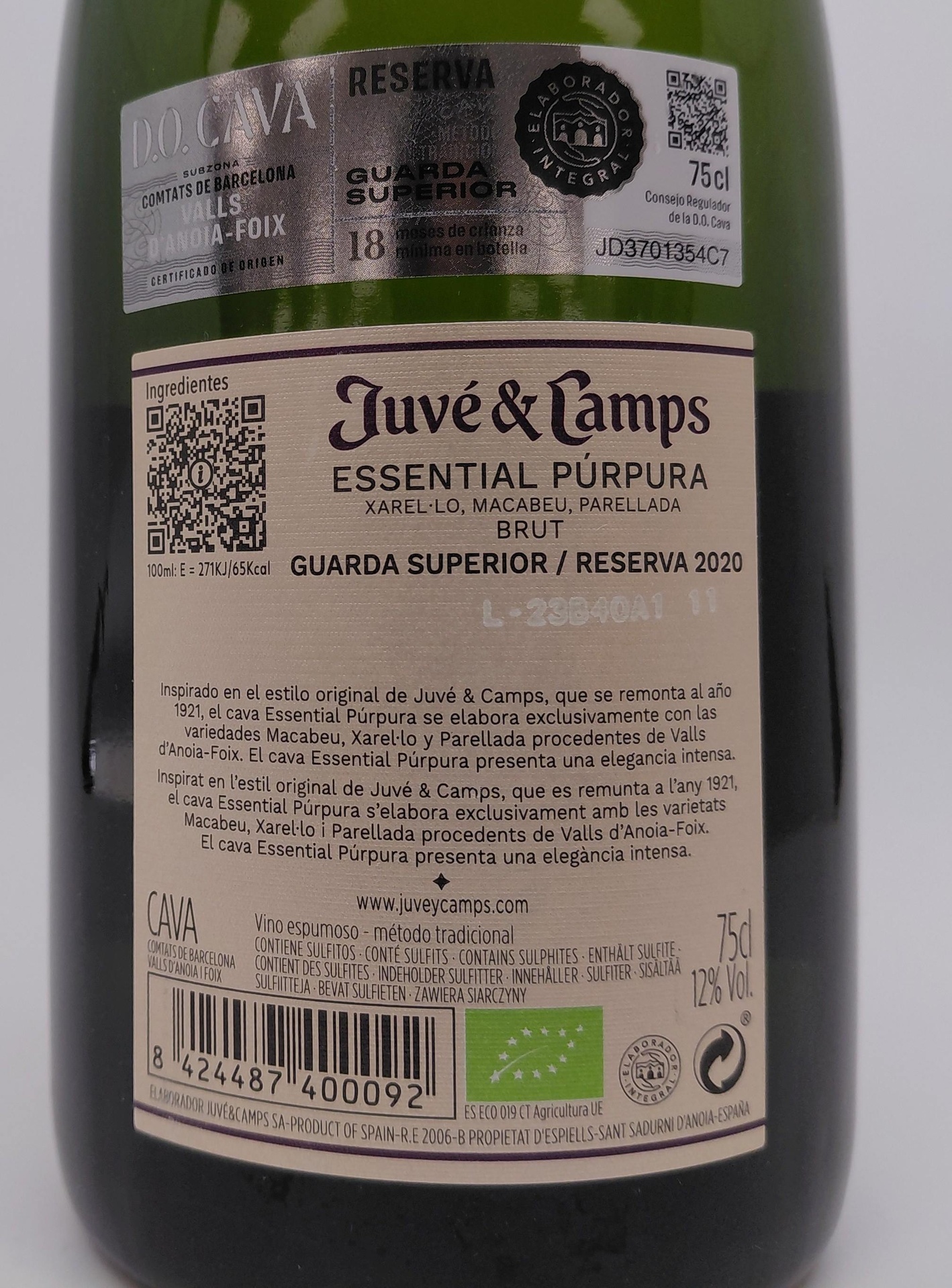 Cava Ecológico JUVÉ &amp; CAMPS ESSENTIAL PÚRPURA Brut Reserva