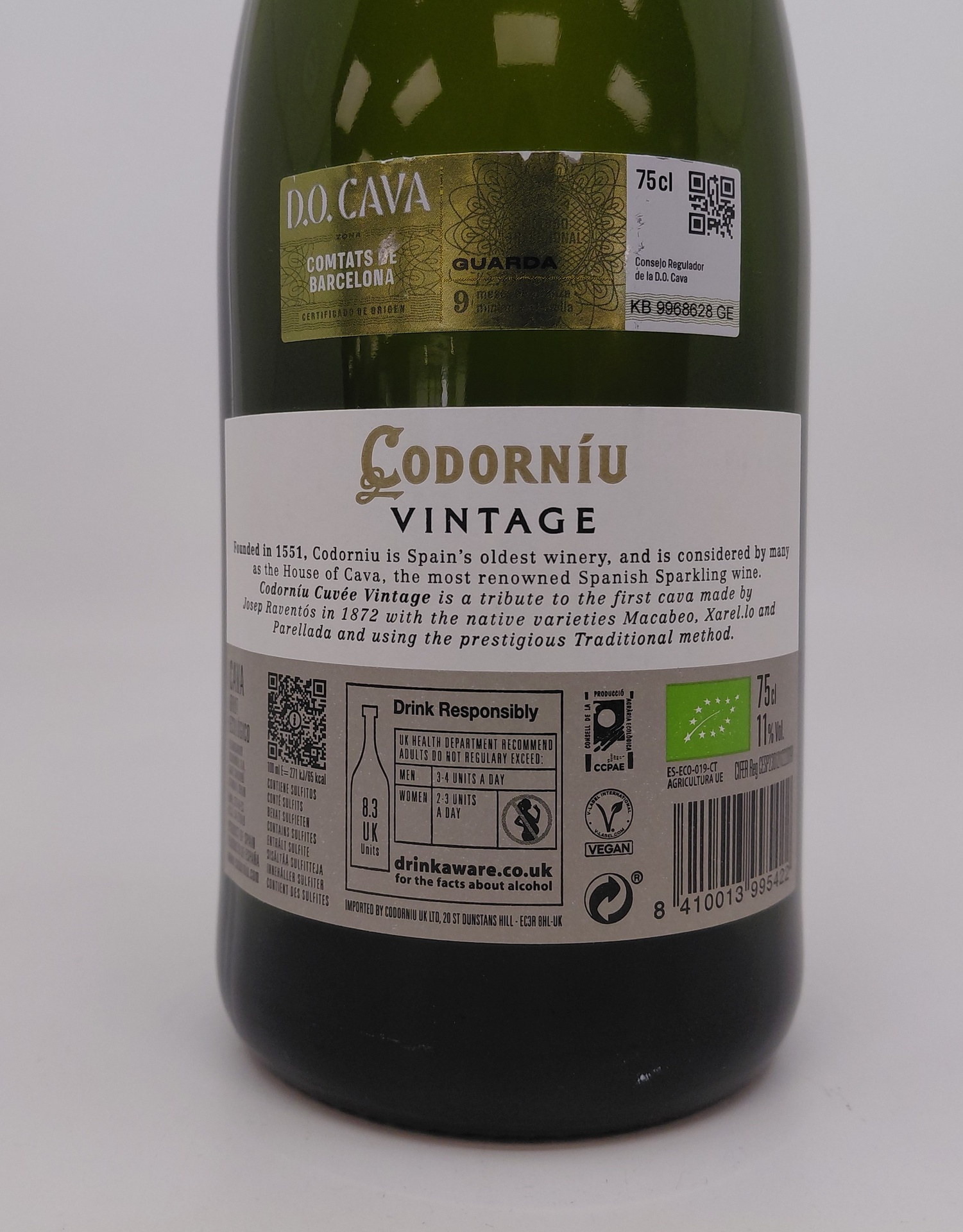 Cava CODORNIU VINTAGE Ecológico Brut