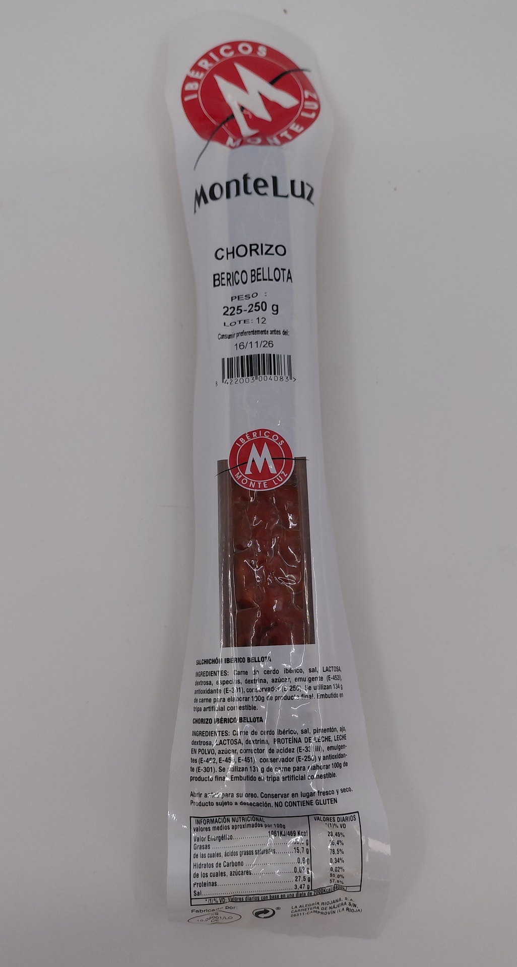 Chorizo Ibérico de Bellota 250 g aprox. MONTELUZ
